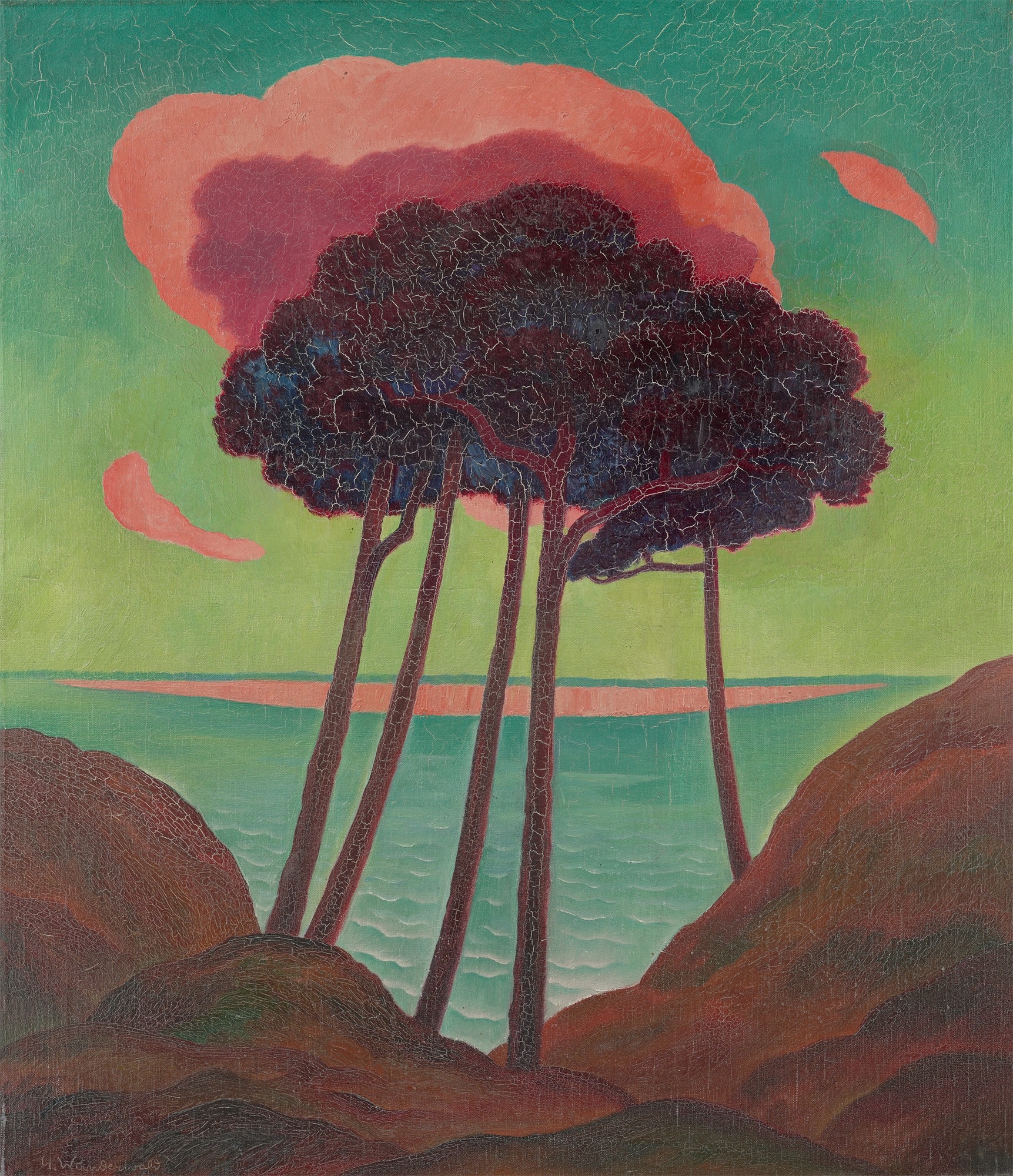 Gustav Wunderwald. „Föhren mit roter Wolke“ („Kiefern mit roter Wolke“). Um 1909