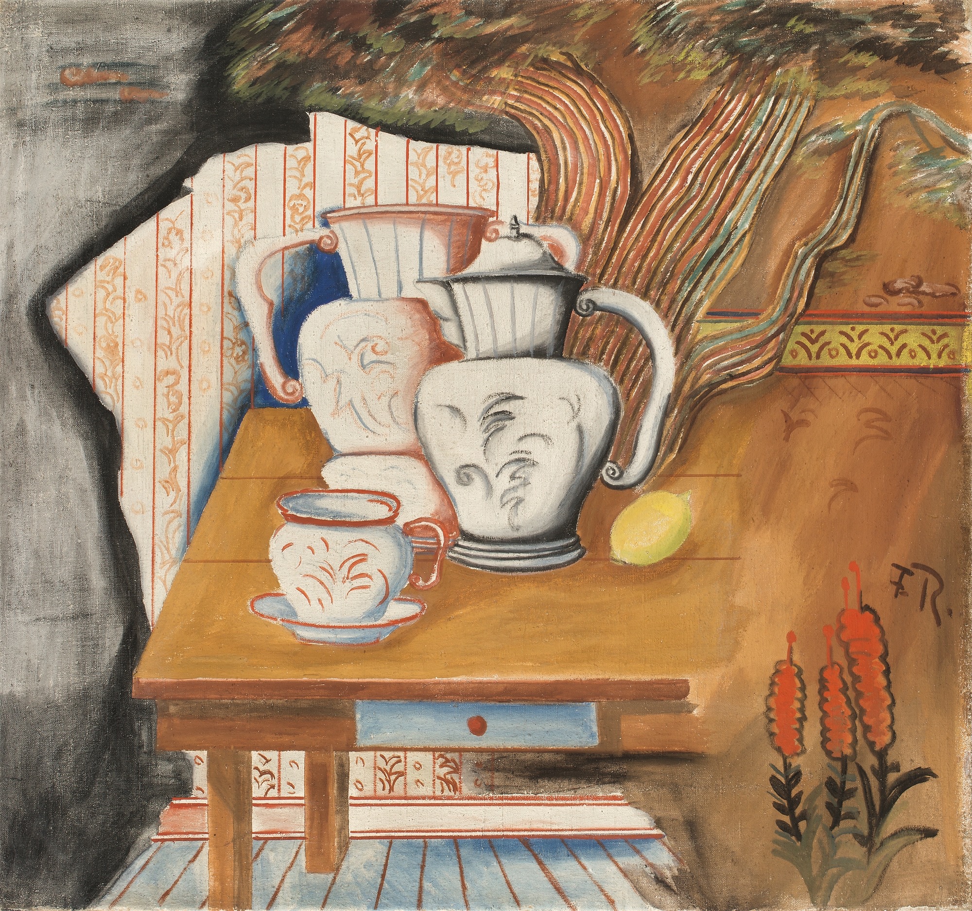 Franz Radziwill. „Stilleben mit Kannen, Tasse und Zitrone“. 1921/22