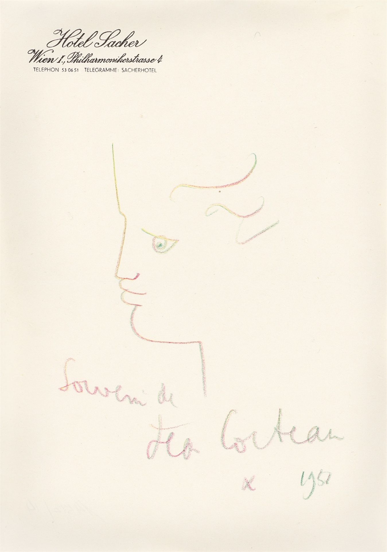 Jean Cocteau. Tête de profil (Hotel Sacher / Les monstres sacrés). 1952 / Nach 1940