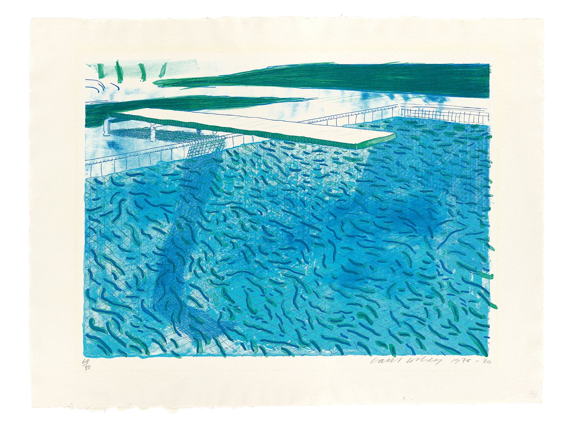 David Hockney. „Lithograph of Water Made of Thick and Thin Lines, a Green Wash, a Light Bl…. 1978-80