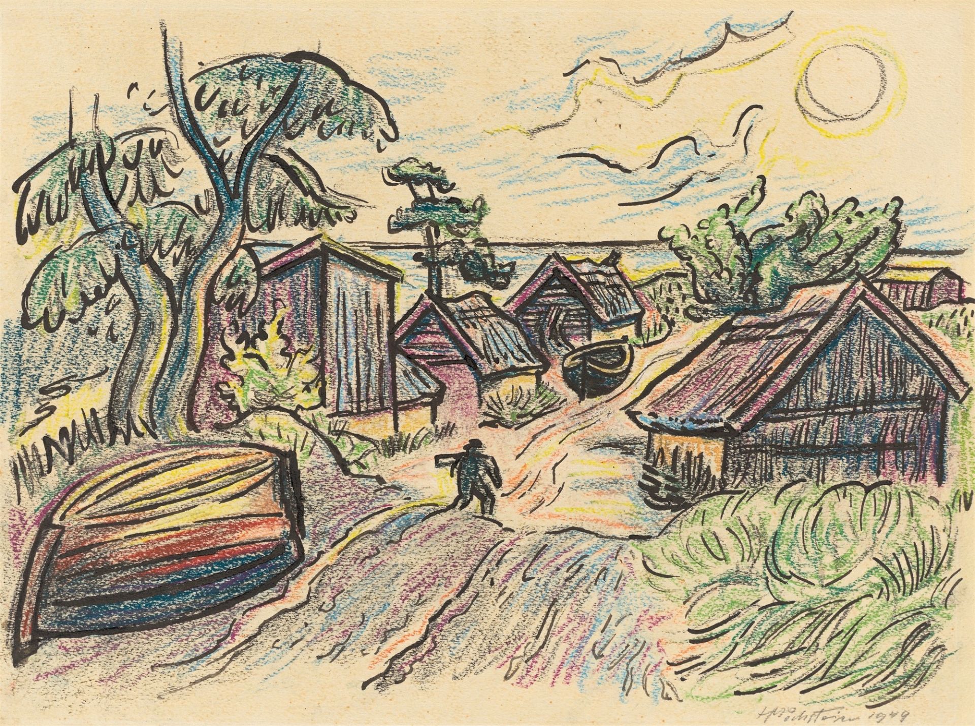 Hermann Max Pechstein. Fischerhäuser in Ückeritz. 1949