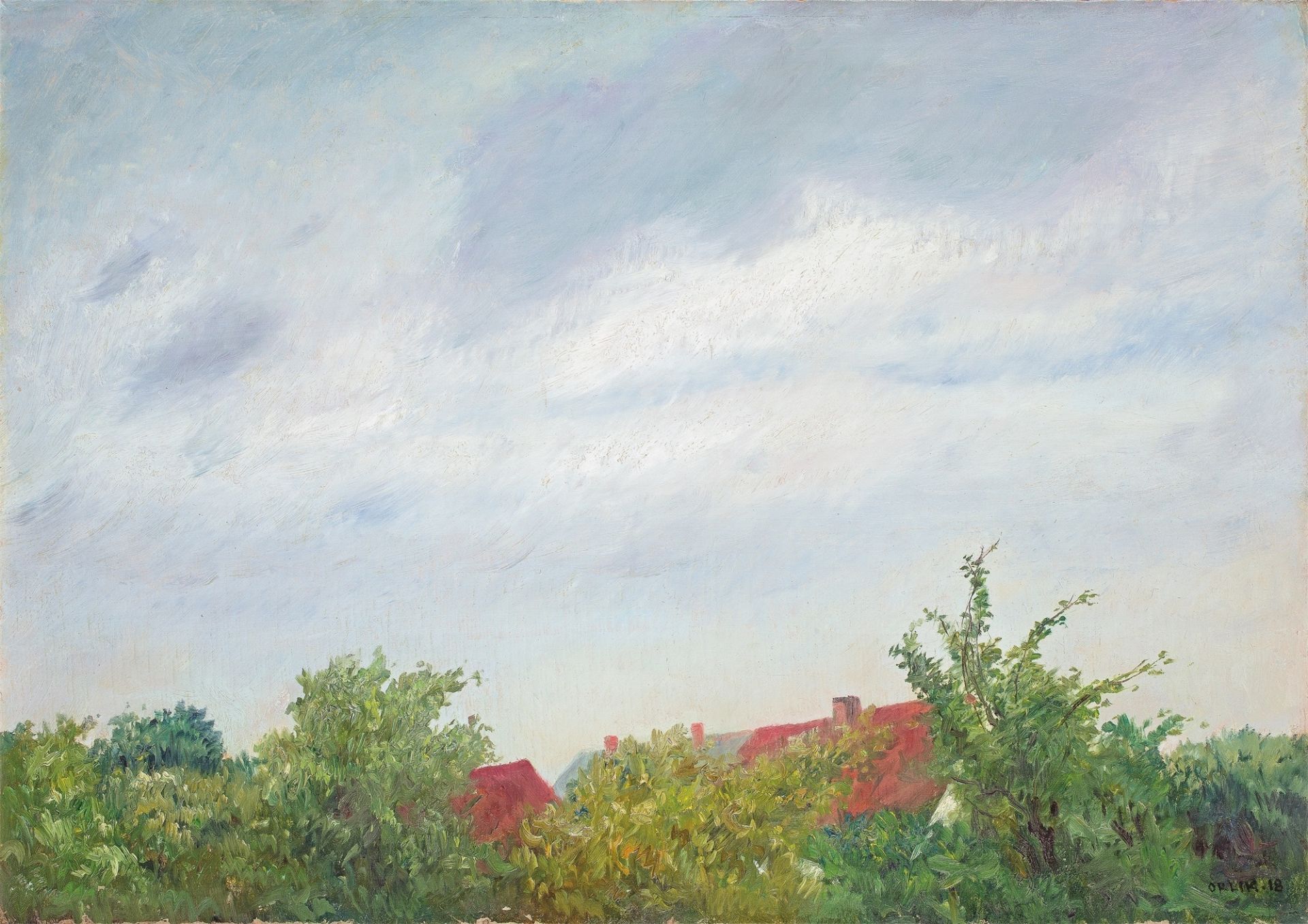 Emil Orlik. Aus Mecklenburg. Dächer und Himmel.. 1918