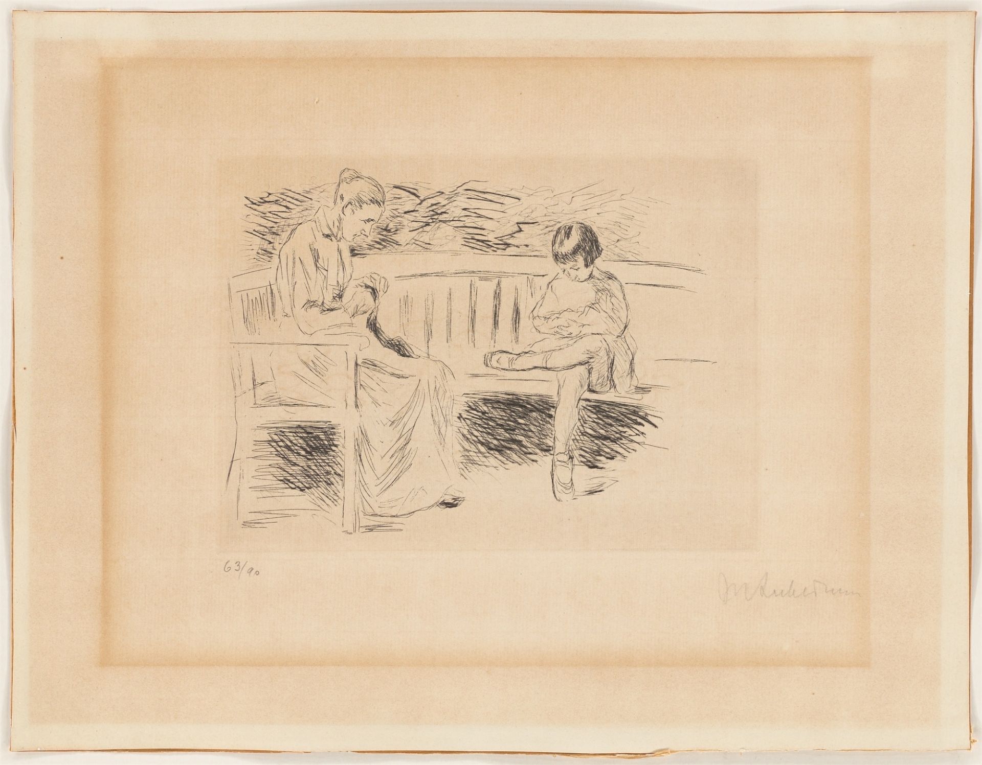 Max Liebermann. „Wärterin mit Kind auf einer Gartenbank“. 1923 - Bild 2 aus 2