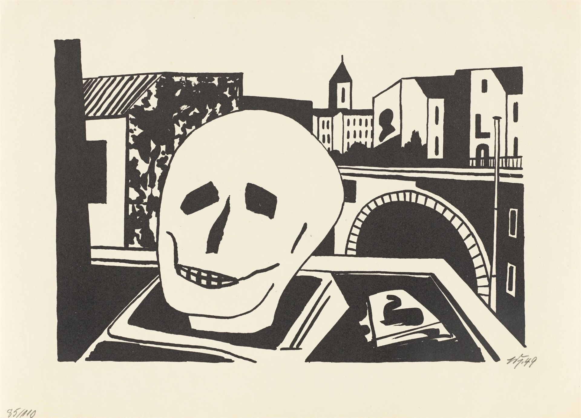 Werner Heldt. „WH“ / „Totenkopf vor der Stadt“ / „Häuser“. Jeweils 1949 - Bild 3 aus 5