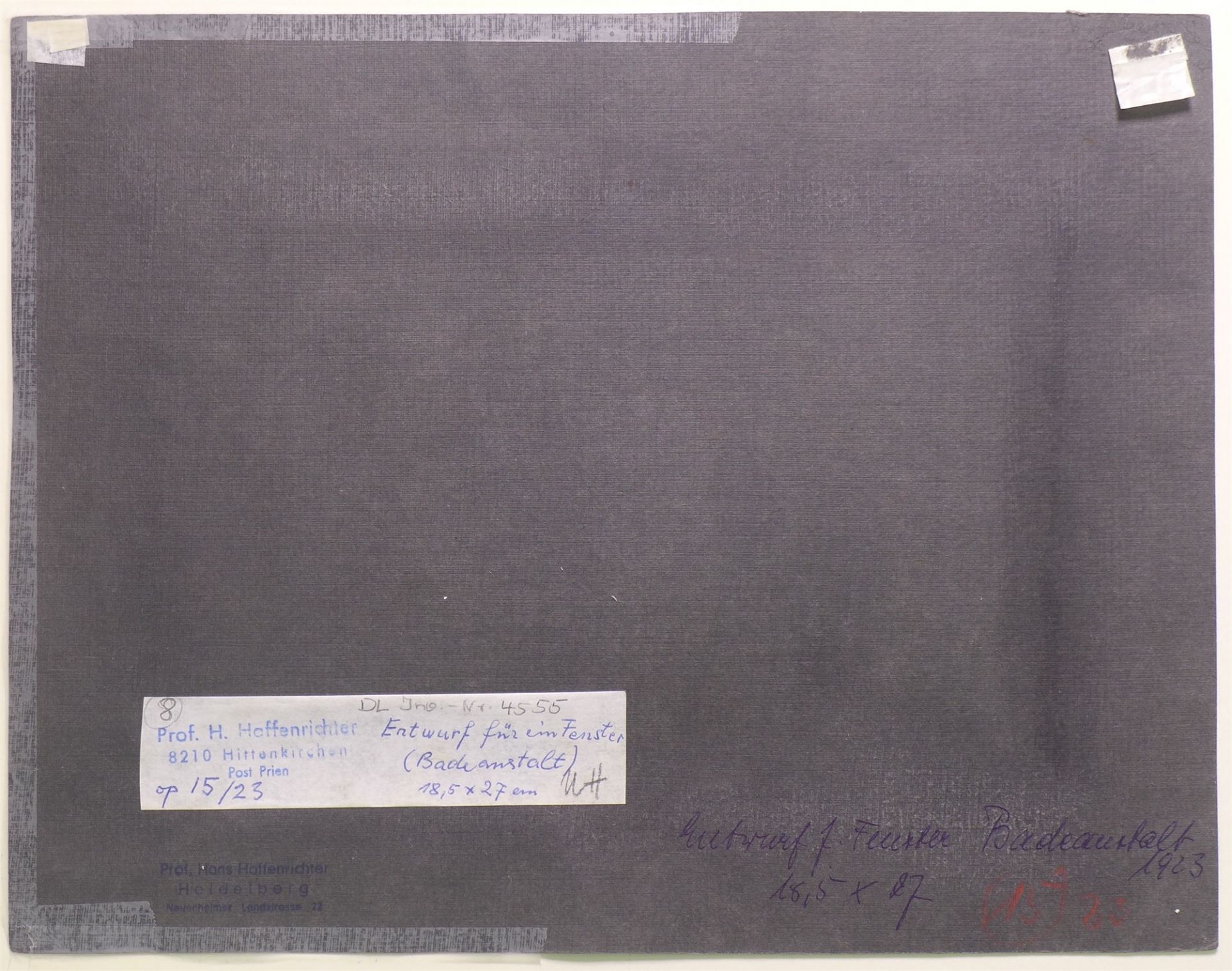 Hans Haffenrichter. ”Entwurf Fenster Badeanstalt 1923”. 1923 - Image 3 of 4