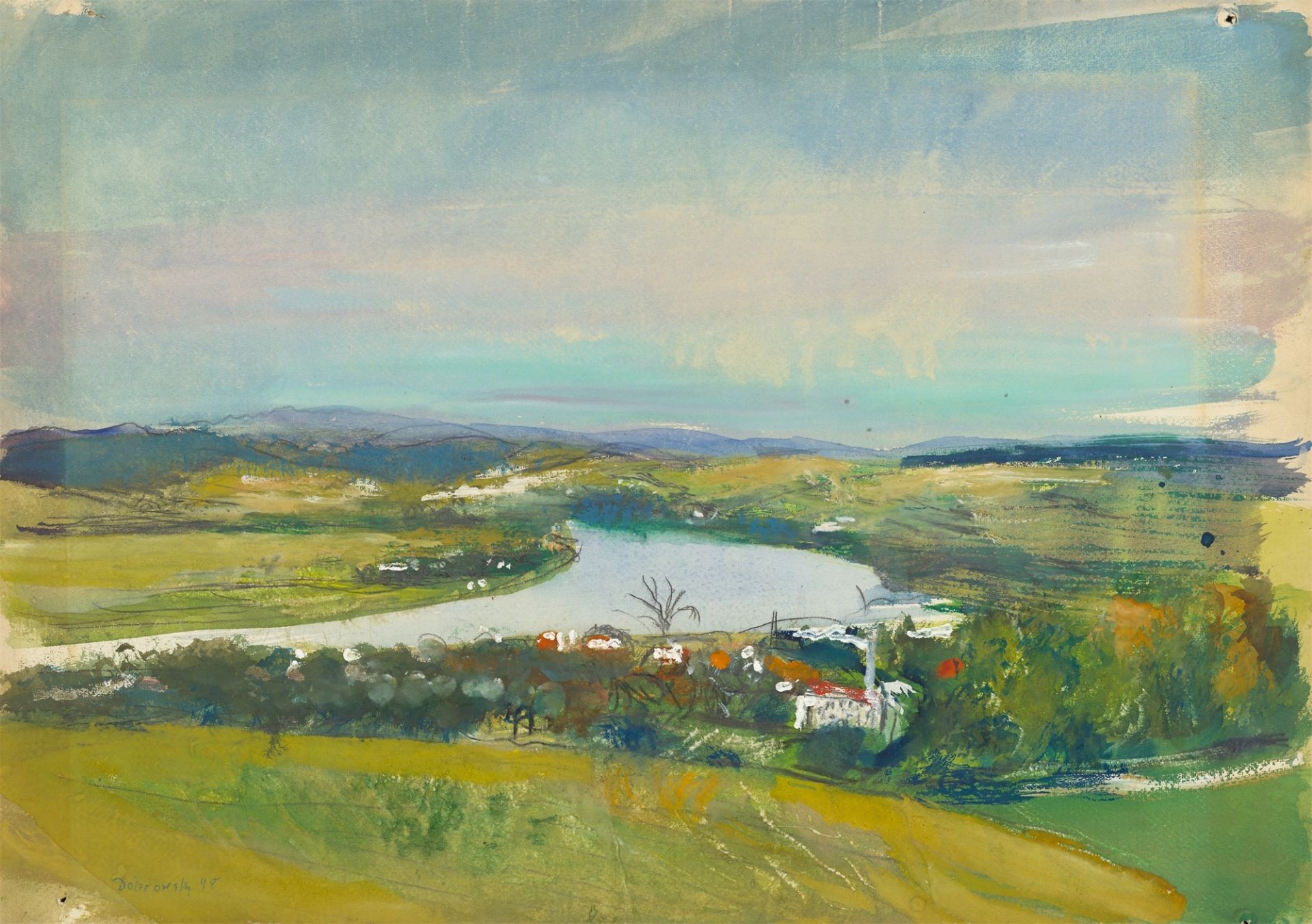 Josef Dobrowsky. River landscape. 1948