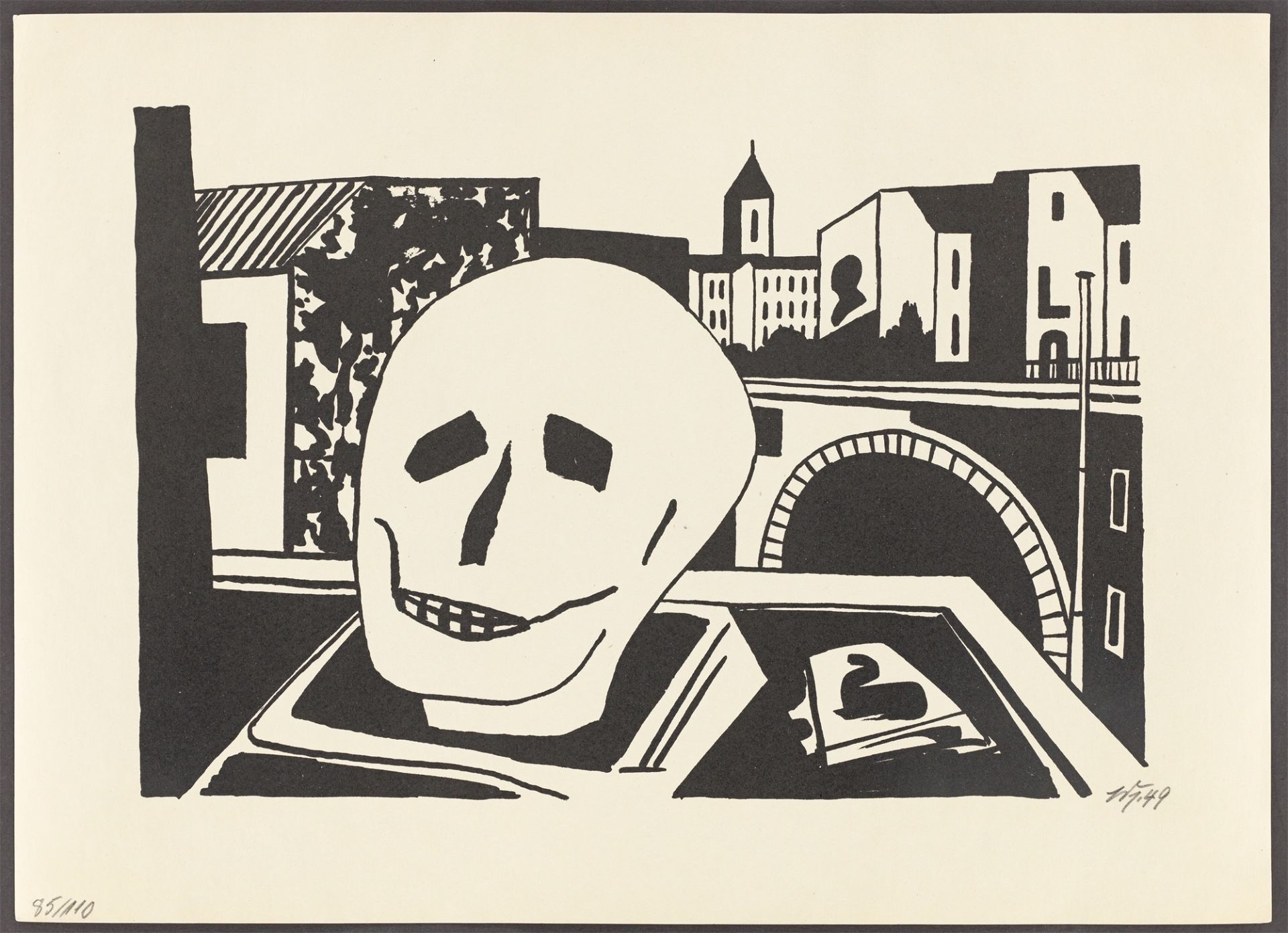 Werner Heldt. „WH“ / „Totenkopf vor der Stadt“ / „Häuser“. Jeweils 1949 - Bild 4 aus 5