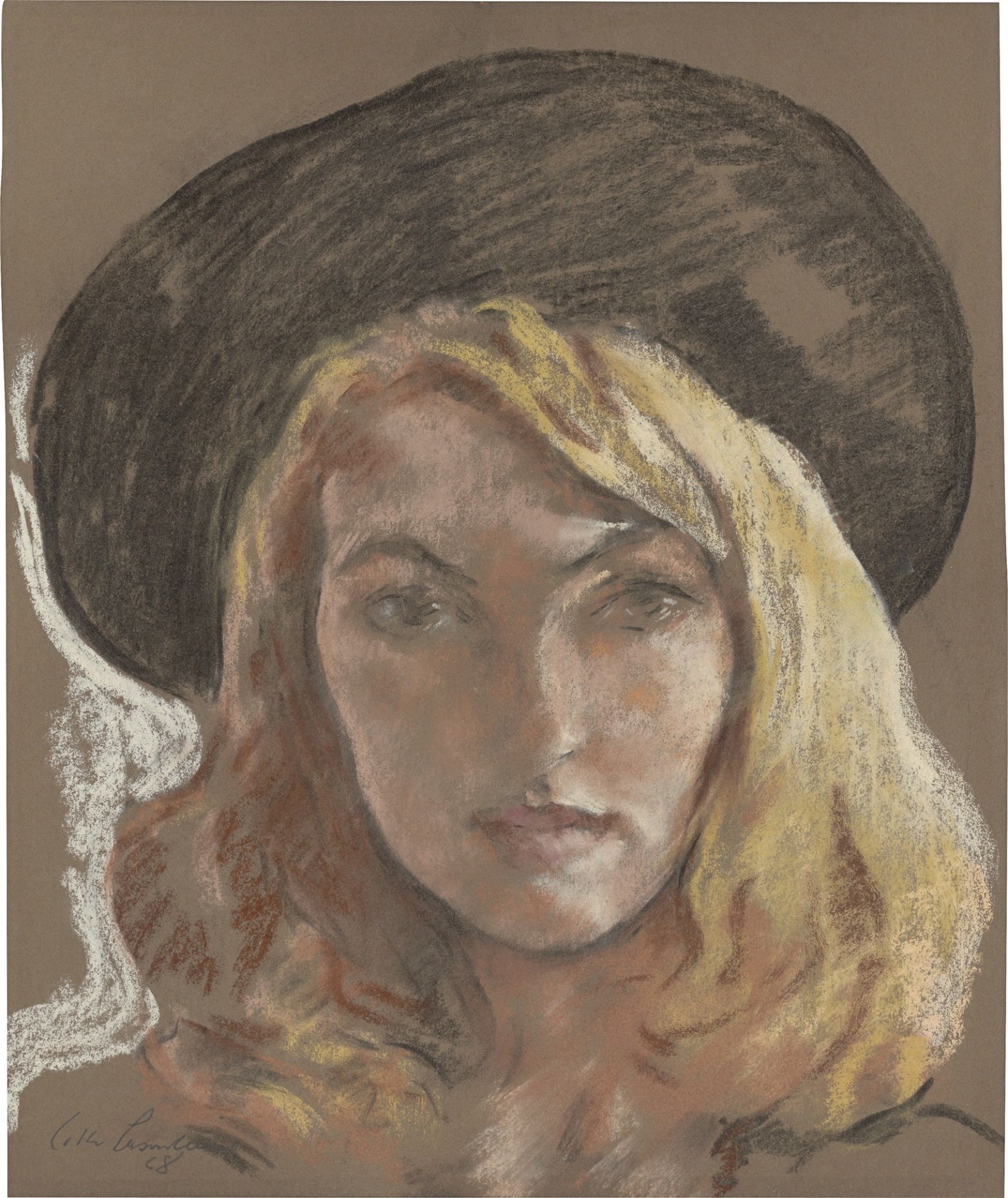Lotte Laserstein. Porträt einer jungen Frau mit Hut.