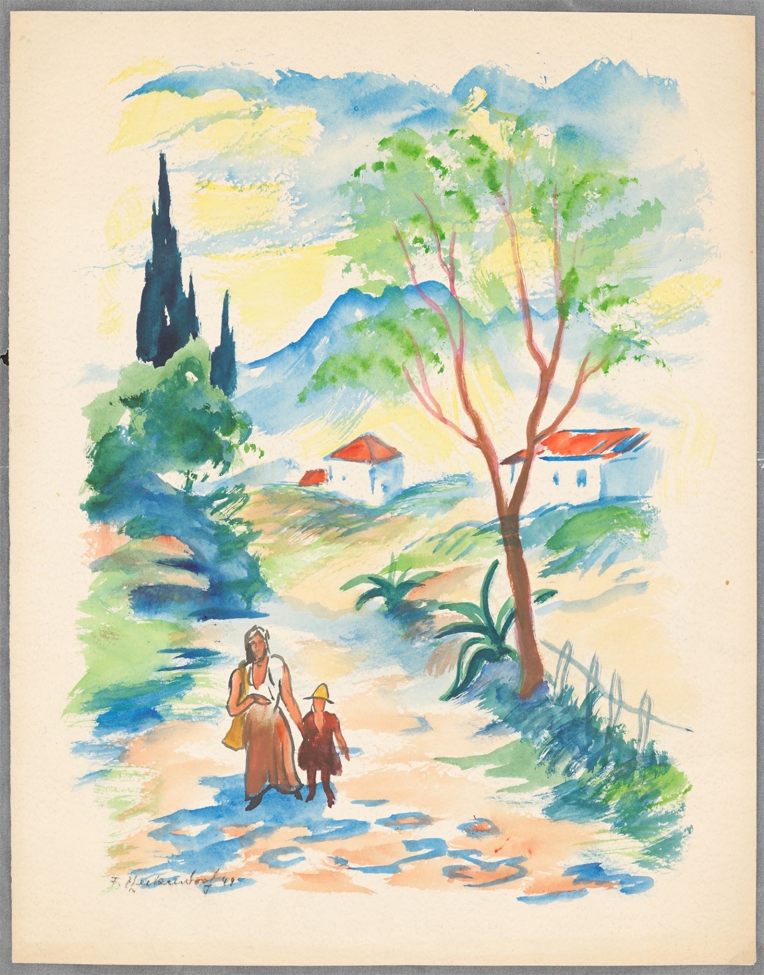 Franz Heckendorf. Berglandschaft mit See und Bäumen / Auf dem Weg. 1951 / 1949 - Bild 2 aus 7