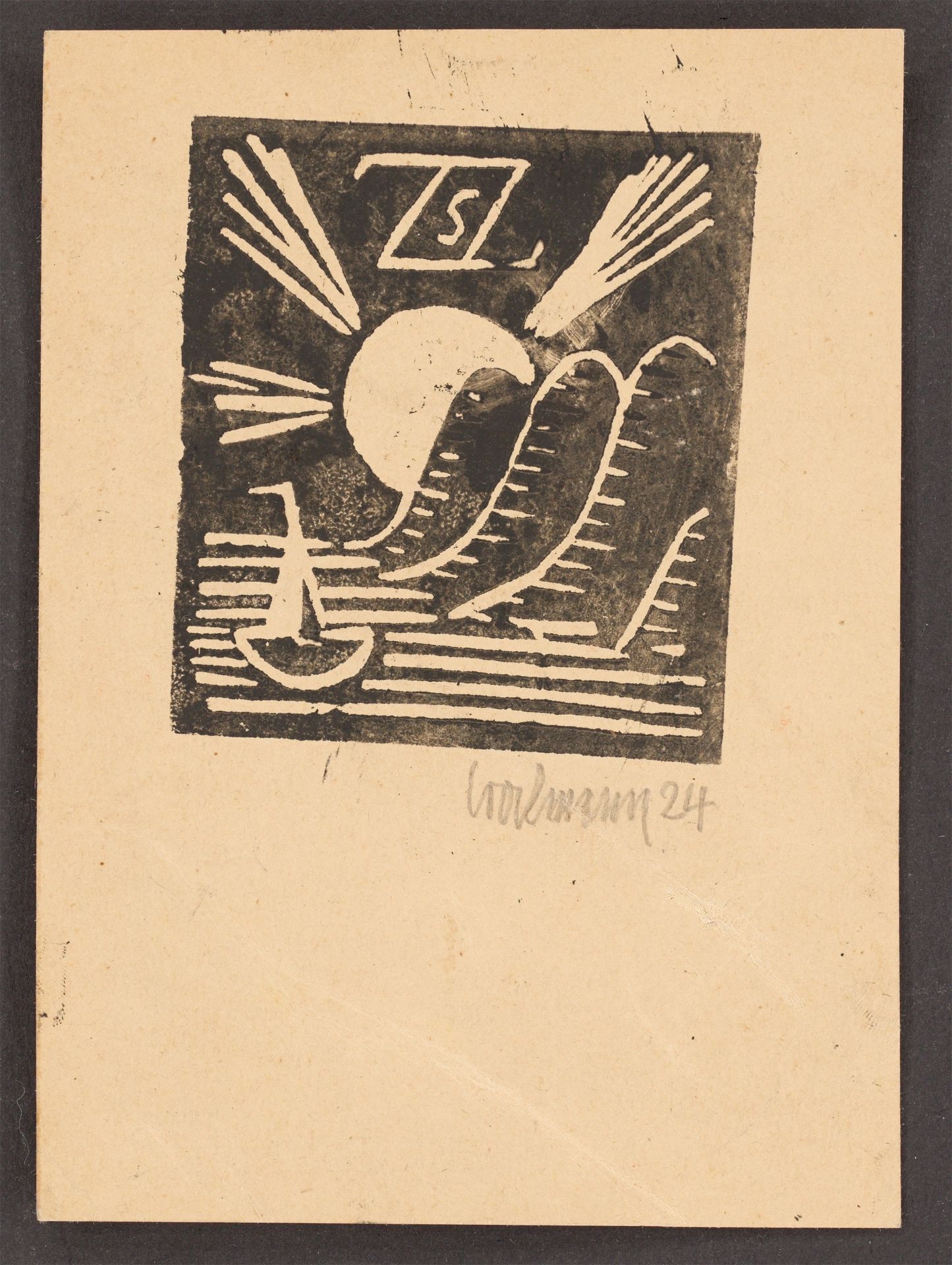 Gottfried Brockmann. „Rheinhessen“ / Kliff, Sonne, Meer, Segelboot. 1923/1924 - Bild 4 aus 5