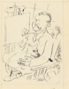 George Grosz. „Selbstbildnis mit Hund vor Stafflelei“. 1926