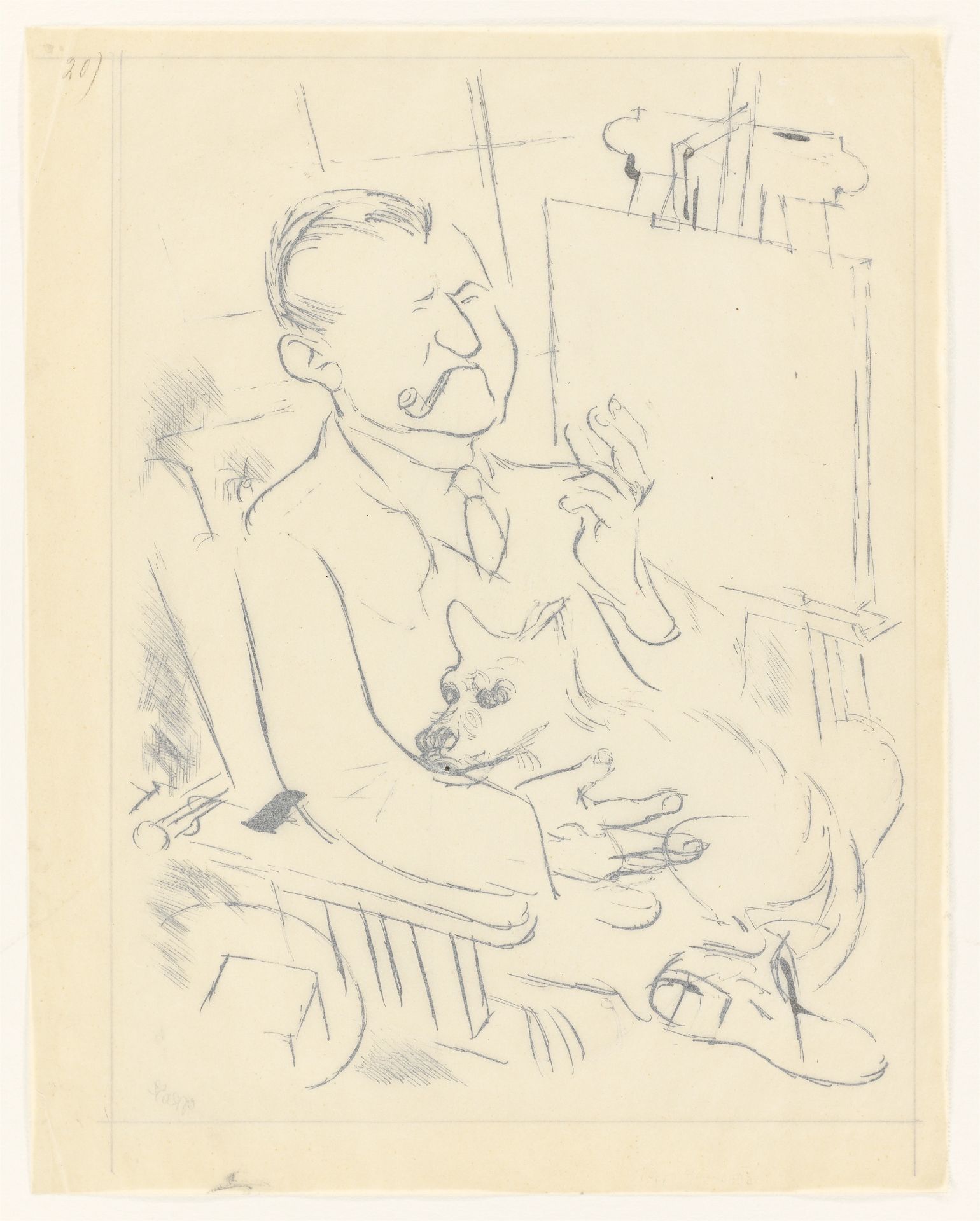 George Grosz. „Selbstbildnis mit Hund vor Stafflelei“. 1926 - Bild 3 aus 4