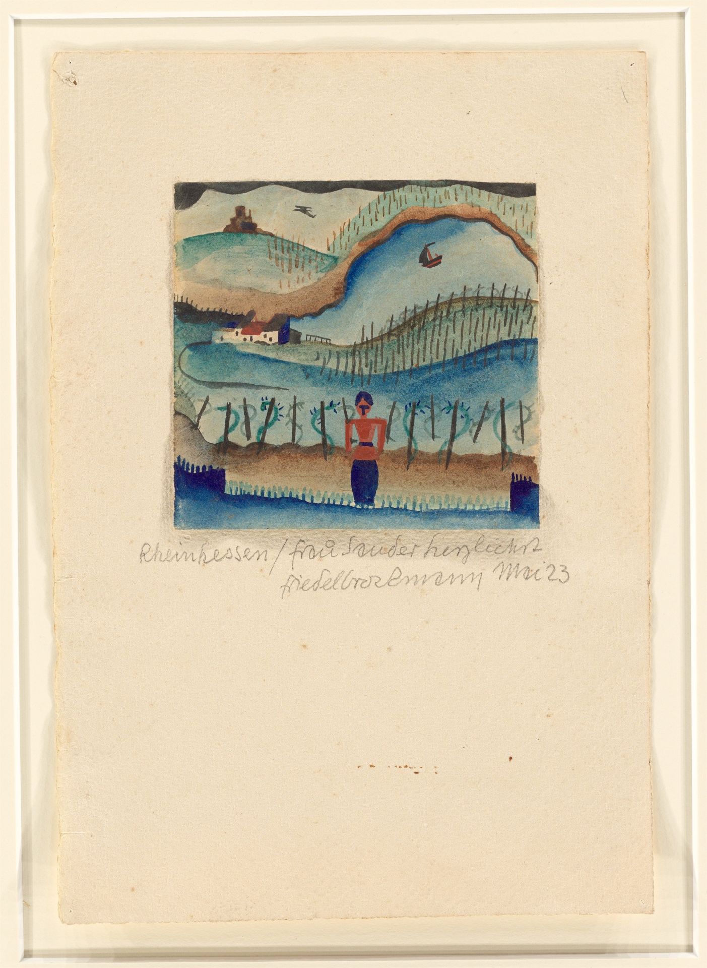 Gottfried Brockmann. „Rheinhessen“ / Kliff, Sonne, Meer, Segelboot. 1923/1924 - Bild 3 aus 5