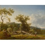 Johann Christian Klengel. „Landschaft mit Steg: Links ein knorriger Baum hinter einem Fel…. Um 1780
