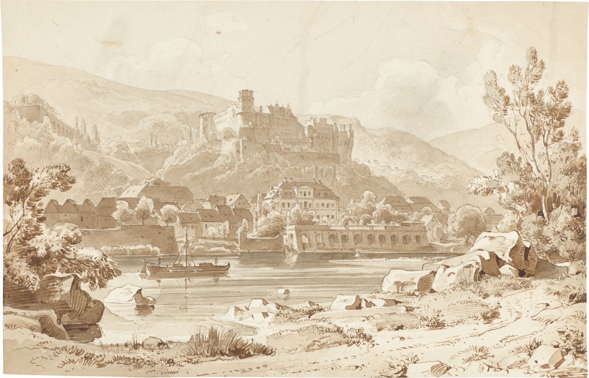 Ernst Fries. Heidelberg, Castle and Old Town. Circa 1829