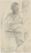 Adolph Menzel. ”Prof. Koch im Kostüm seiner Orientreisen” / Man sitting at a table holding a …. 1870