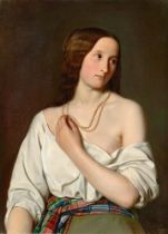 German, circa 1840/50. Young Woman with Pearl Necklace.