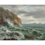 Johan Christian Clausen Dahl (?). Stürmisches Meer an einer Felsenküste.