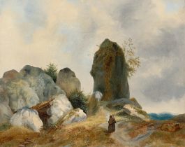 Carl Blechen. A Rocky Landscape with a Hermit.