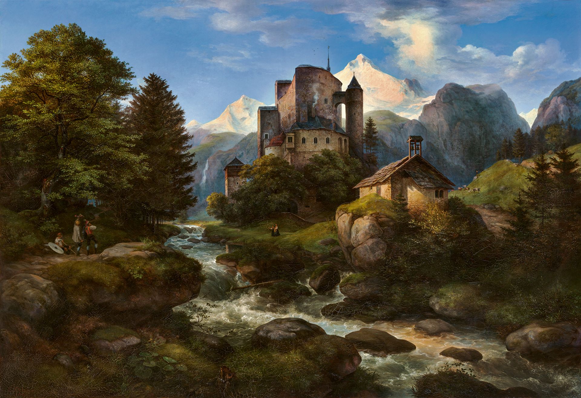 Ernst Ferdinand Oehme. „Tiroler Landschaft mit Burg Naudersberg“. 1847