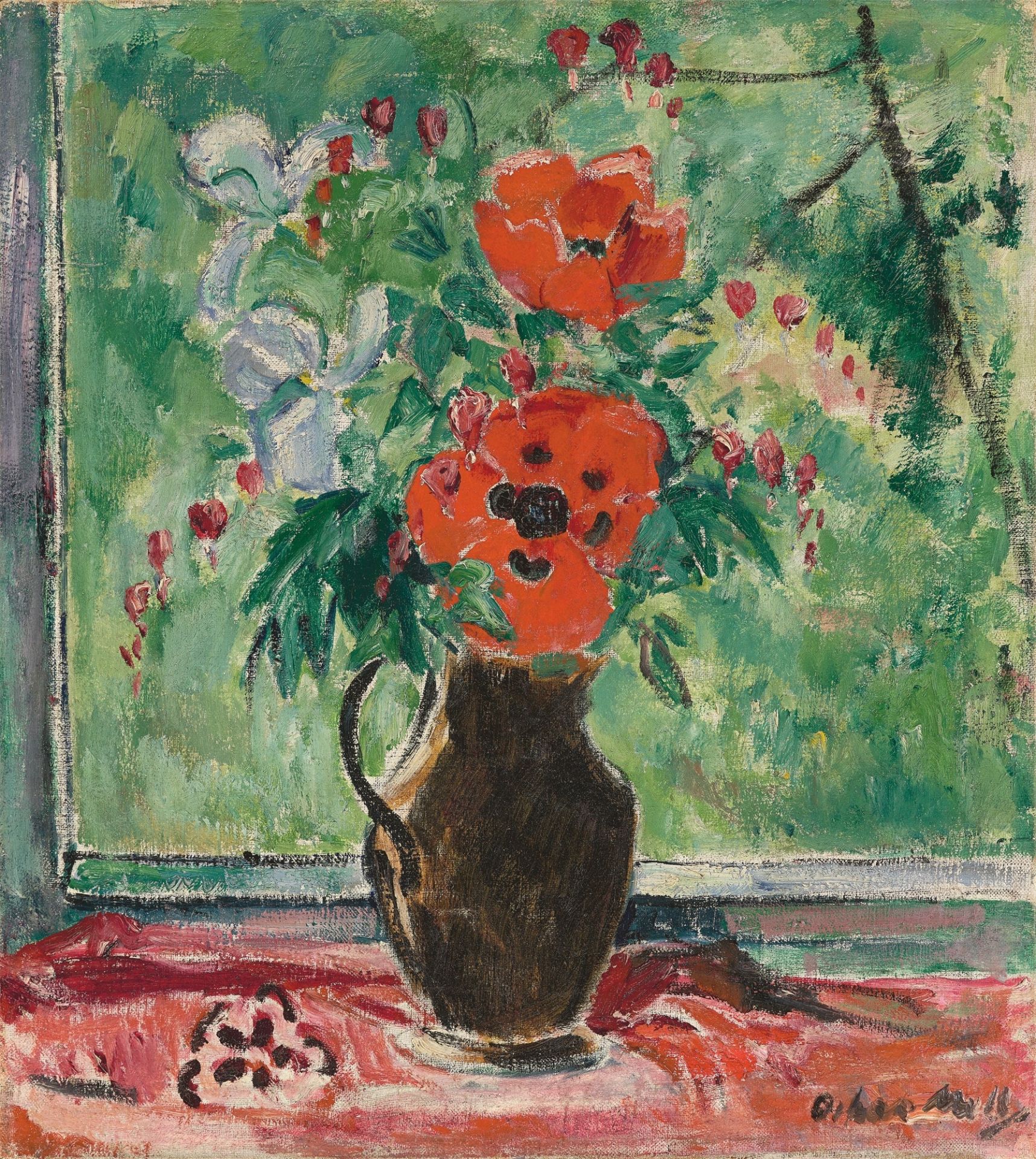 Oskar Moll. „Schwarze Vase mit Mohn“. Um 1922