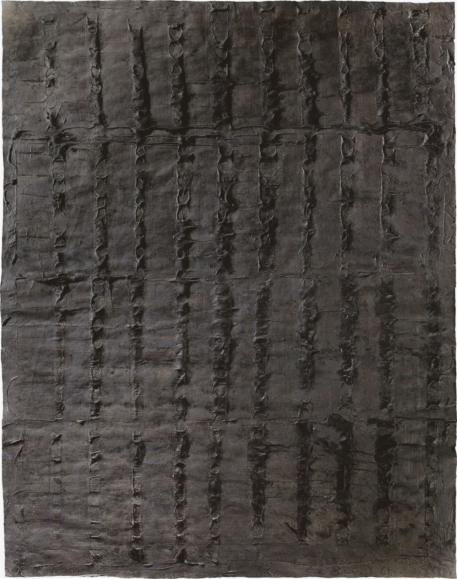 Herbert Zangs. Ohne Titel, aus der Serie „Schwarze Relief-Gemälde“. 1961