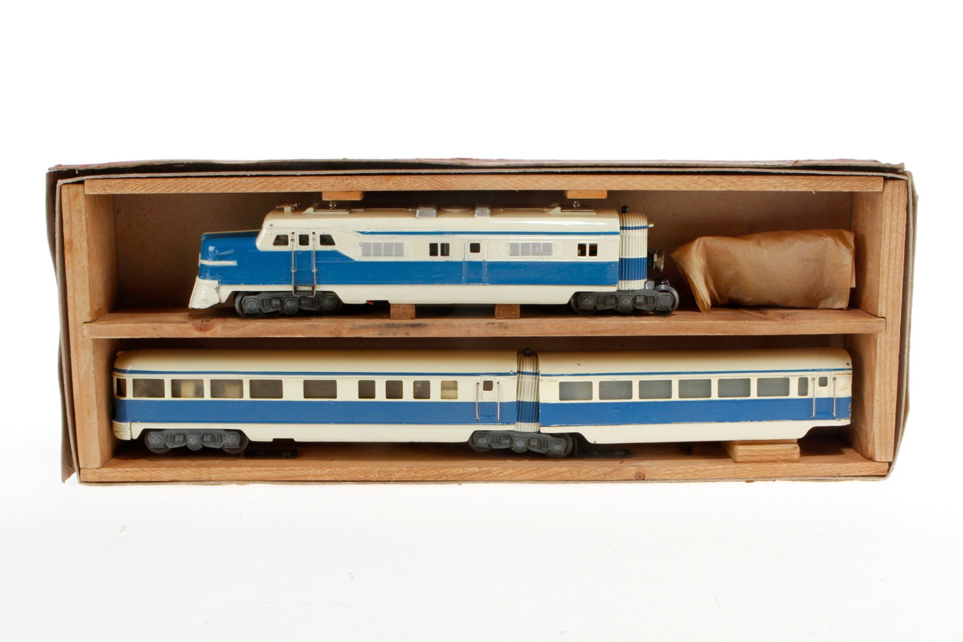 Märklin Schnelltriebwagen ST 800, S H0, creme/blau, 3-teilig, Lackschäden und Alterungsspuren, leich