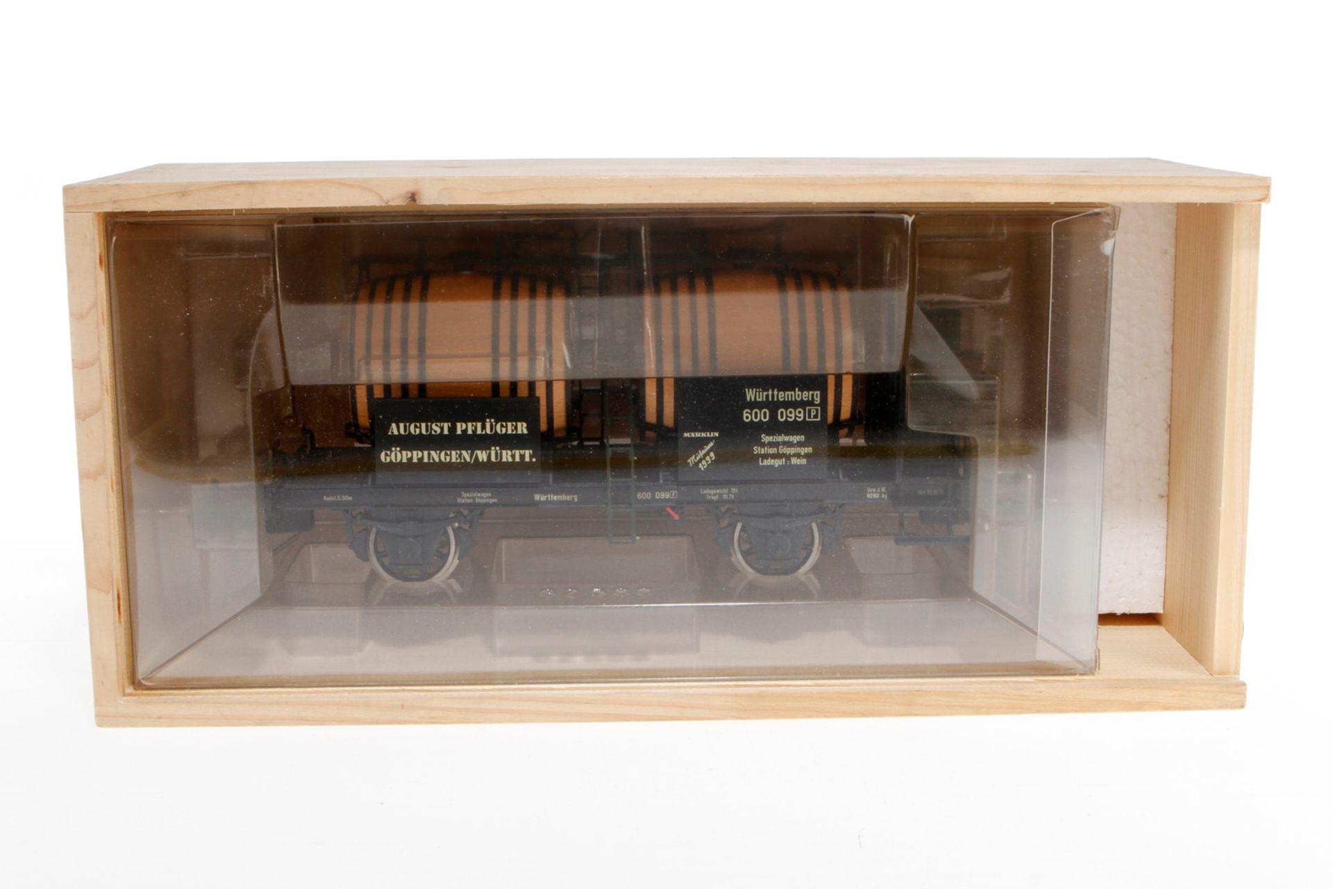 Märklin Weintransportwagen ”Museum 1999” 58541, S 1, schwarz, Alterungsspuren, L 27,5, in Holzkiste,