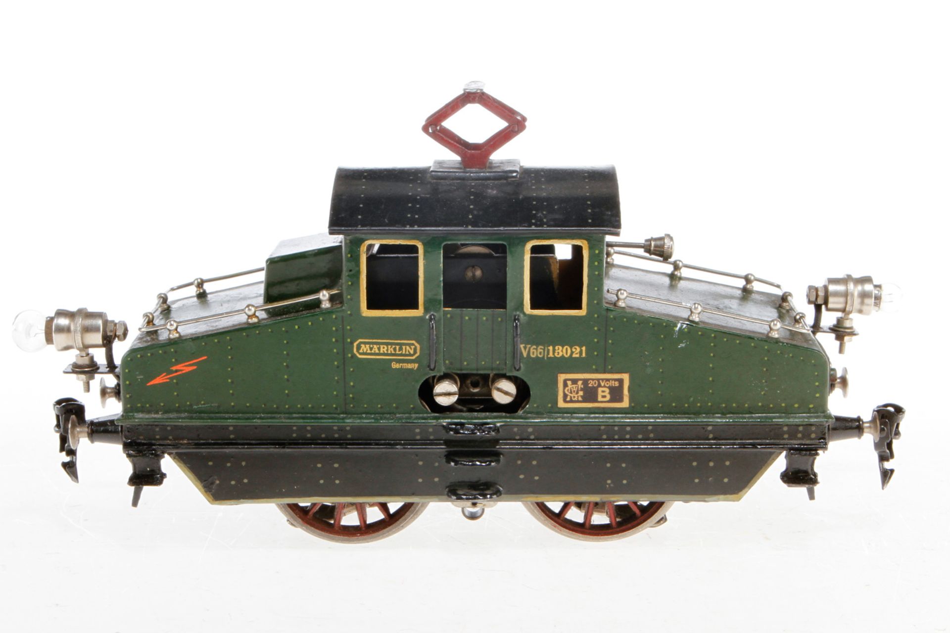 Märklin E-Lok V 66/13021, S 1, elektr., grün, mit je 1 el. bel. Stirnlampe, Lackschäden teilweise au