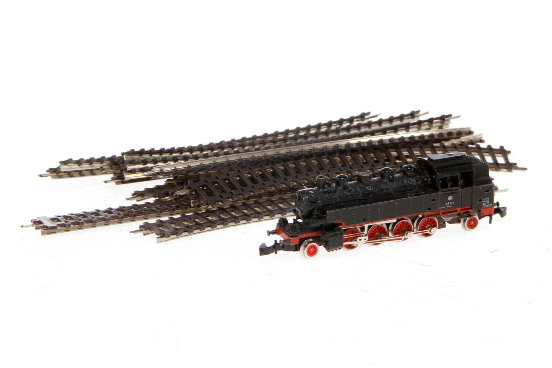 Märklin 1-D-1 Tenderlok ”86 173”, S Z, schwarz, dazu Schienenmaterial, Z 2-3