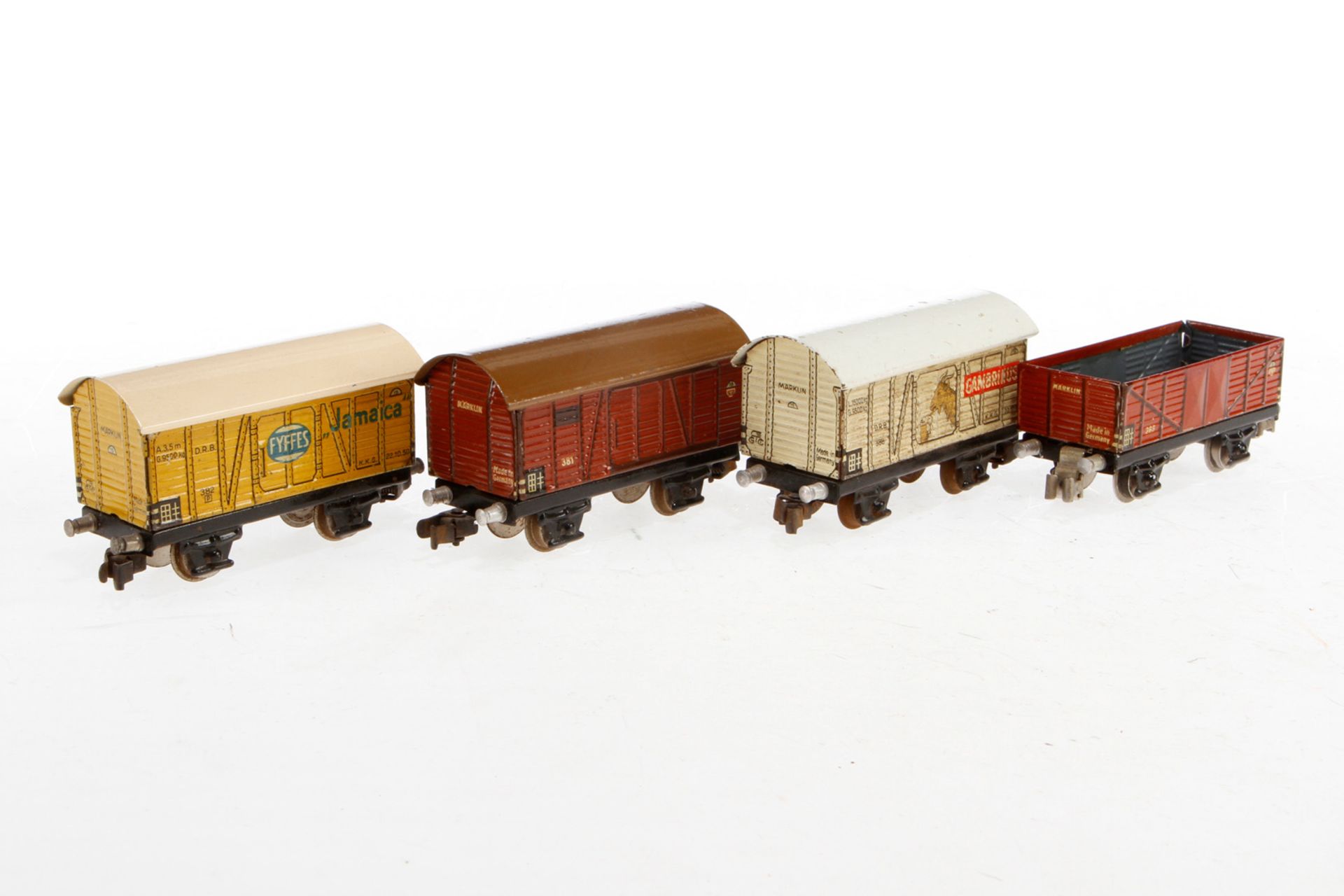 4 Märklin Güterwagen, S H0, Blech, mit Klauenkupplung, Z 3