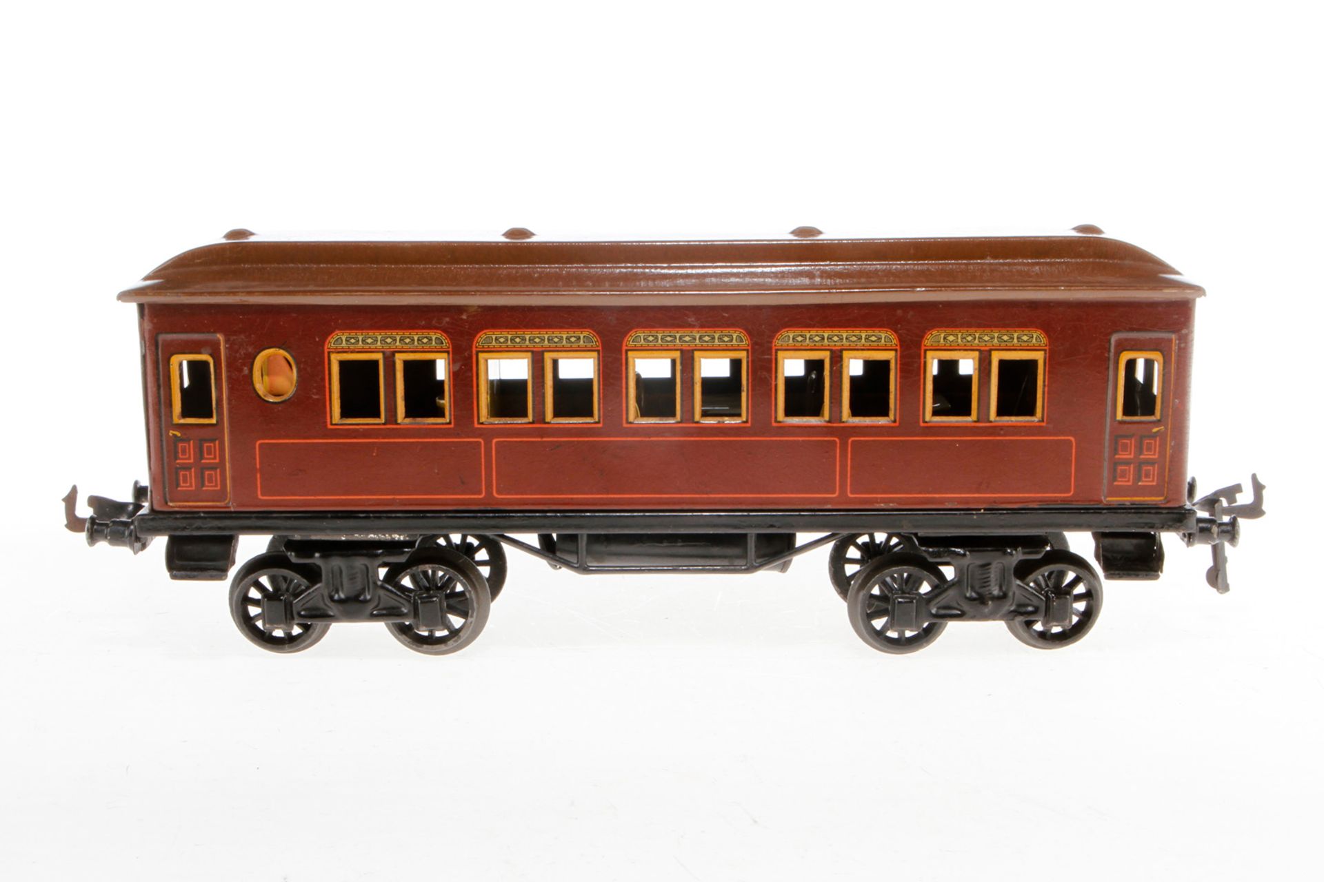 Bing Personenwagen, S 1, Chromlithographie, mit Märklin Speiseeinrichtung, Fremdbohrungen, L 35, Z 3