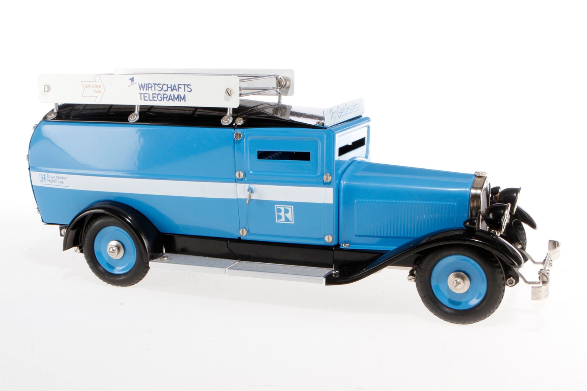 Märklin Geldtransport-Auto 1101, blau, mit Schlüssel und Zertifikat, Alterungsspuren, Originalkarton