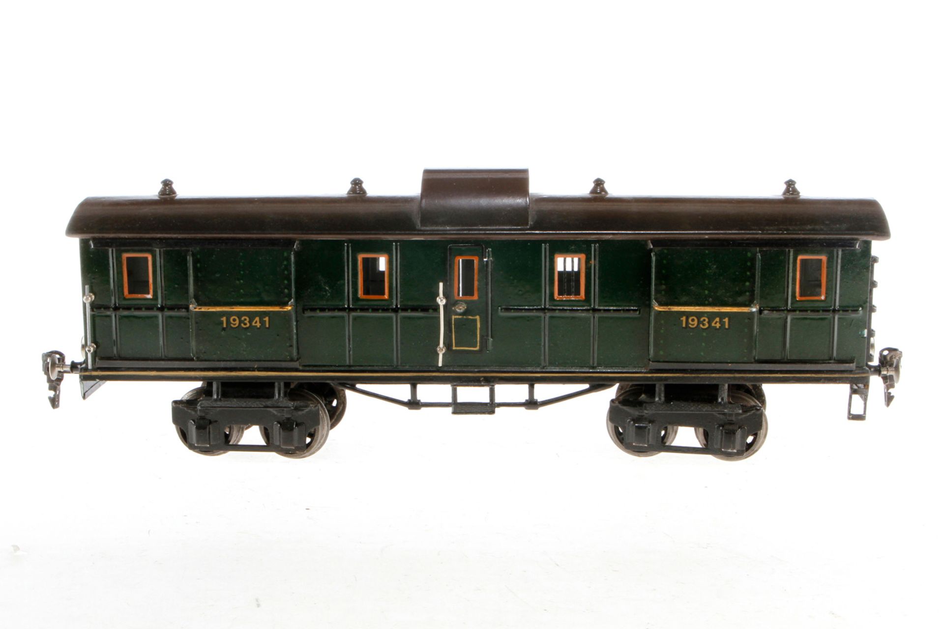 Märklin Gepäckwagen 1934, S 1, handlackiert, mit 2 AT, 4 ST und Gussrädern, teilweise rest., gealter