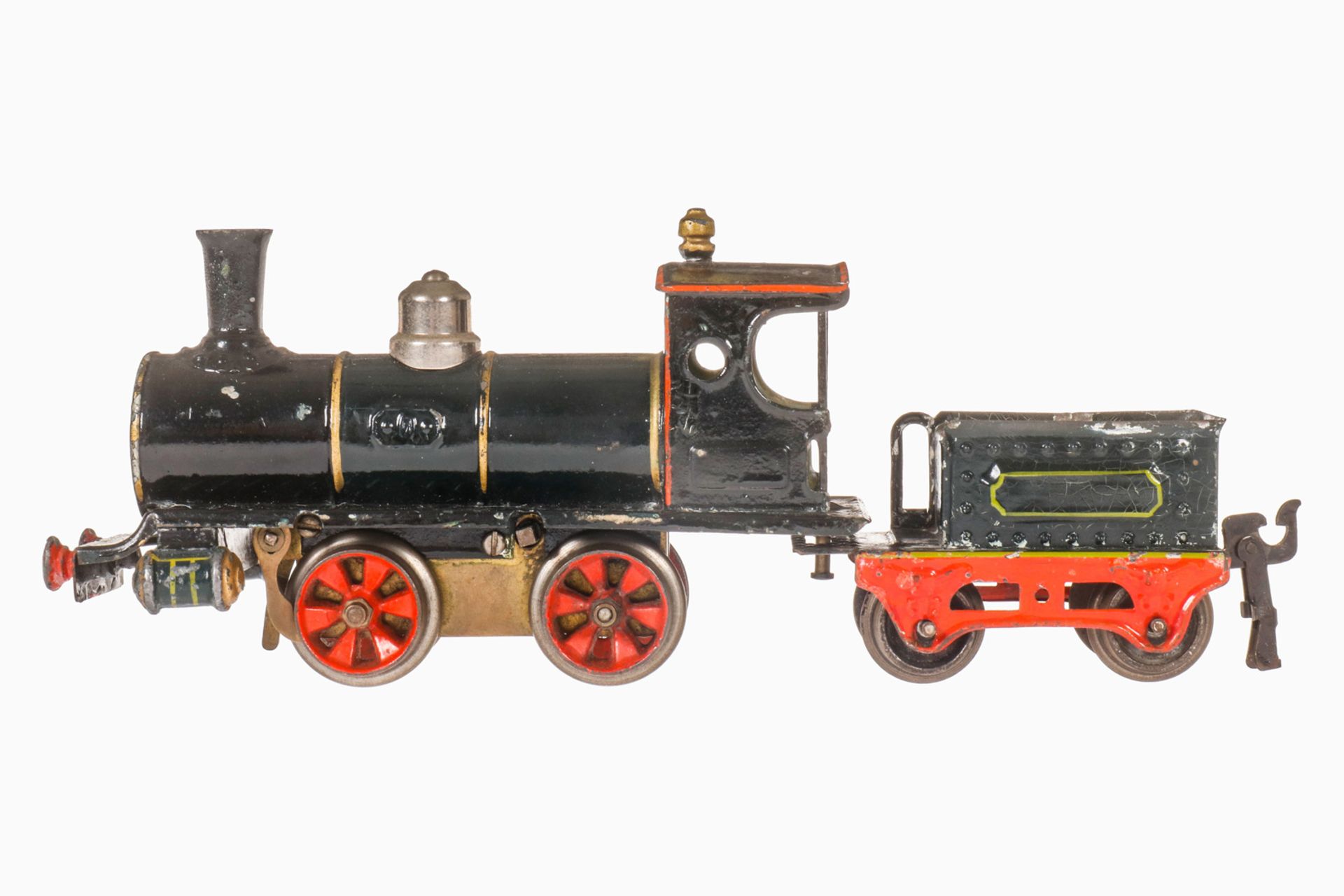 Märklin B-Dampflok B 1020, S 0, uralt, Uhrwerk intakt, handlackiert, mit Tender und Bremse, 1 Gestän