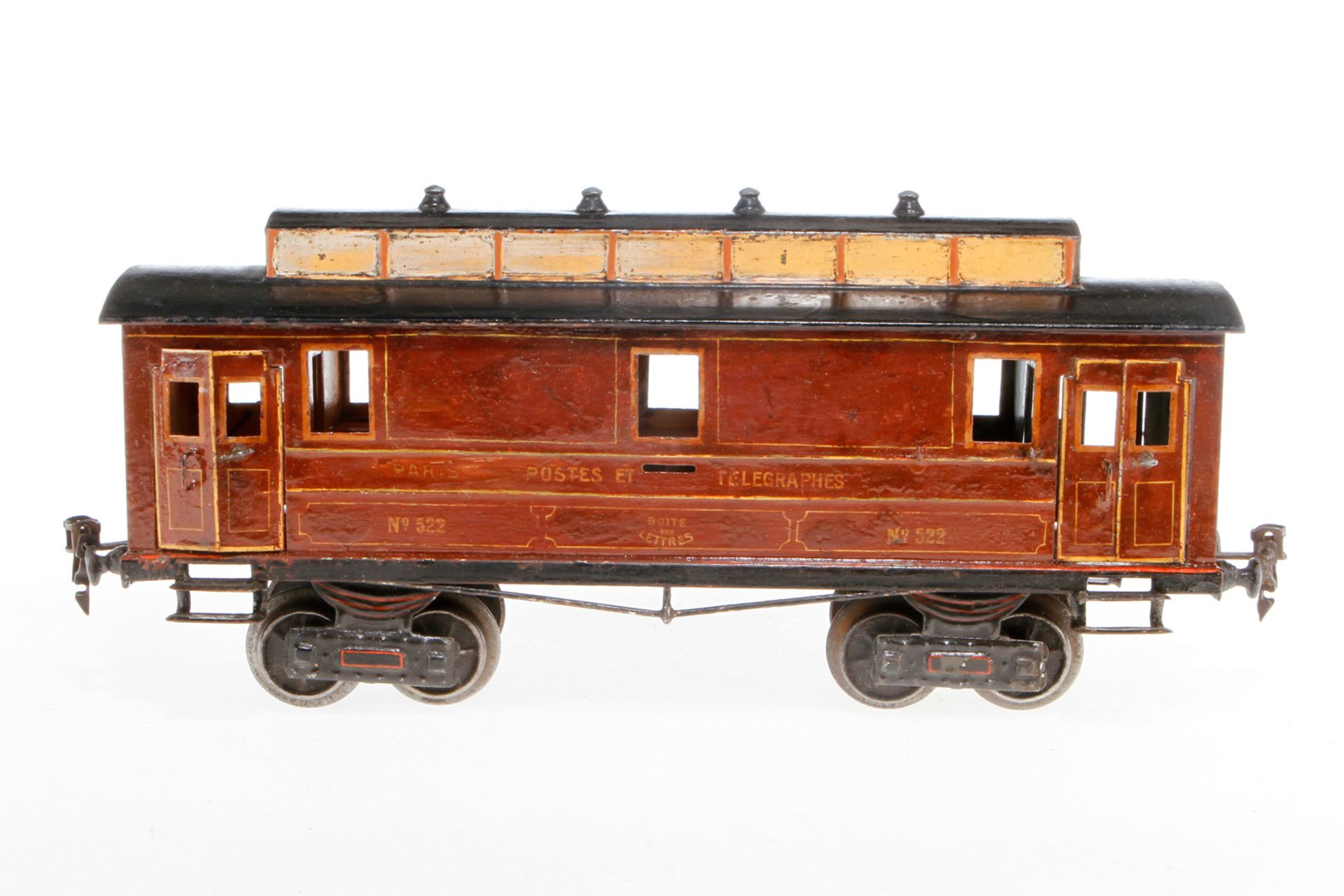 Märklin franz. Postwagen ”522”, S 1, uralt, handlackiert, mit Inneneinrichtung und 4 DT, ohne Schild