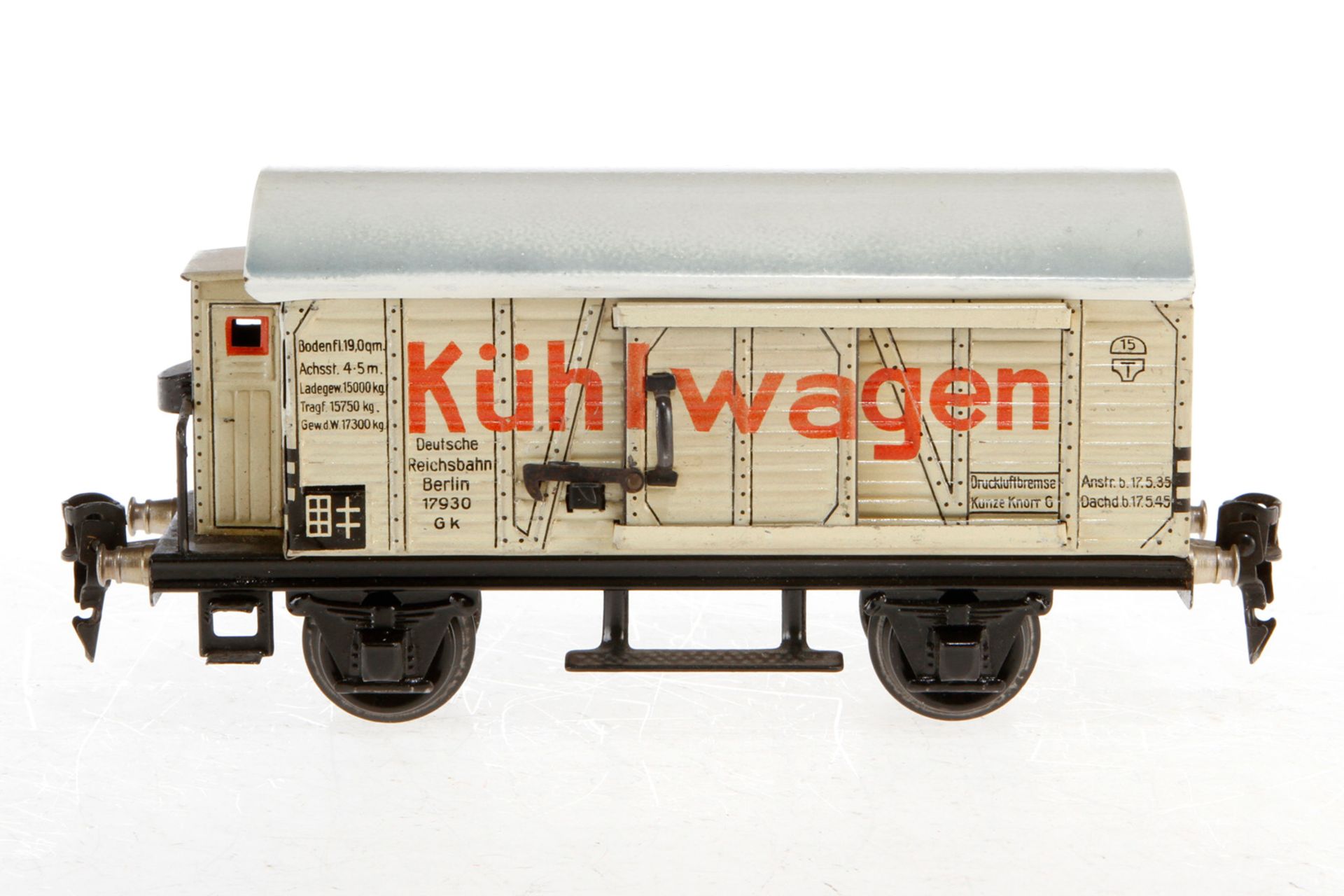 Märklin Kühlwagen 1793, S 0, Chromlithographie, mit BRH und 2 STH, Lackschäden, L 18,5, Z 3