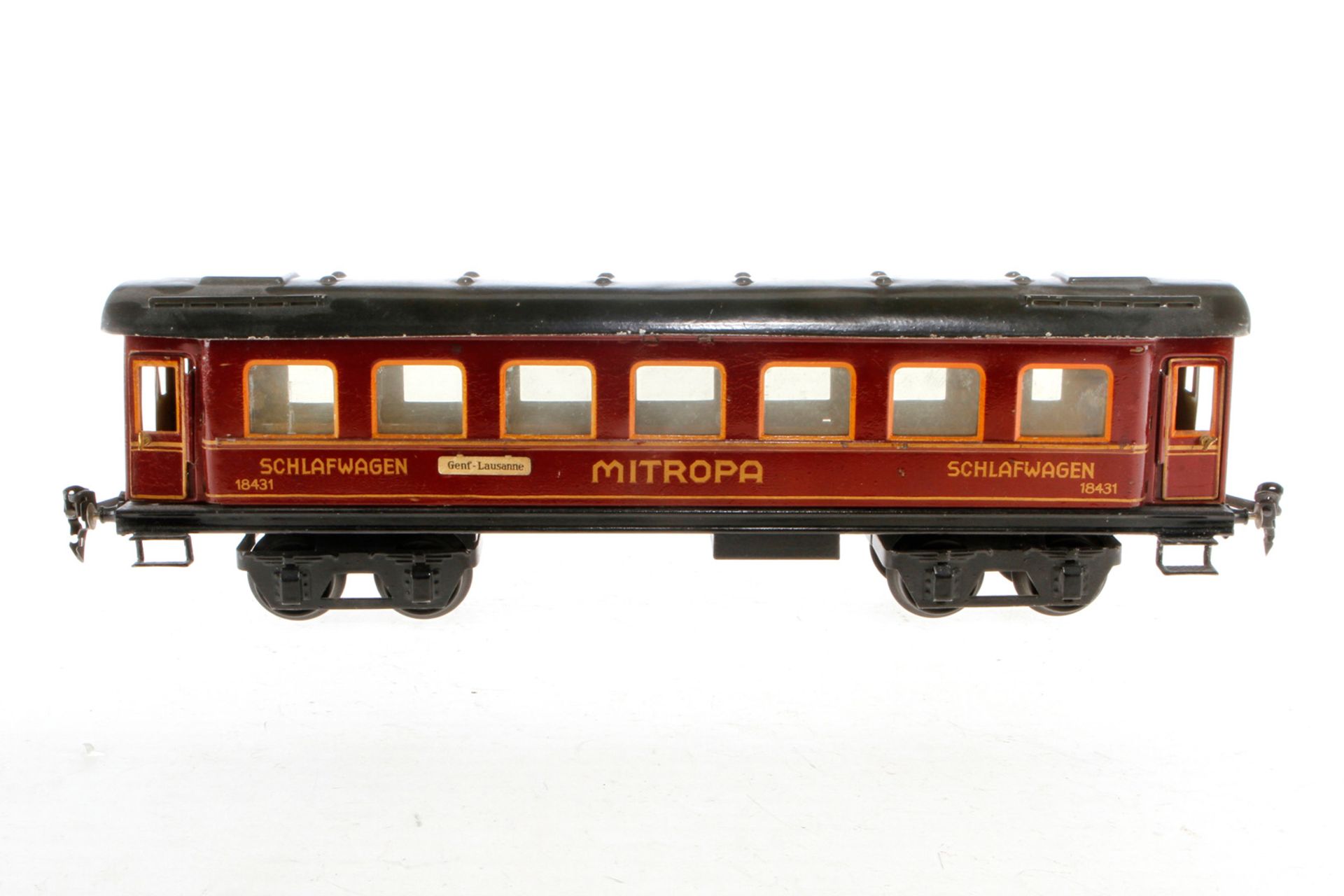 Märklin Mitropa Schlafwagen 1843, S 1, Chromlithographie, mit 4 AT und 2 Schildern, Rahmenbereich te