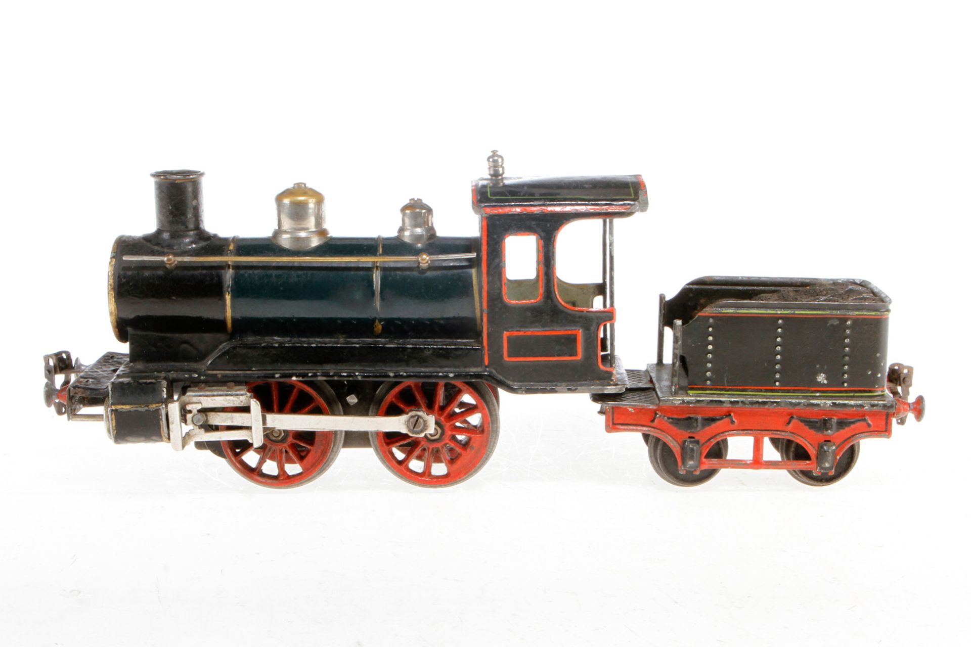 Märklin B-Dampflok B 1021, S 1, uralt, Uhrwerk intakt, grün/schwarz, mit Tender und Bremse, imit. St