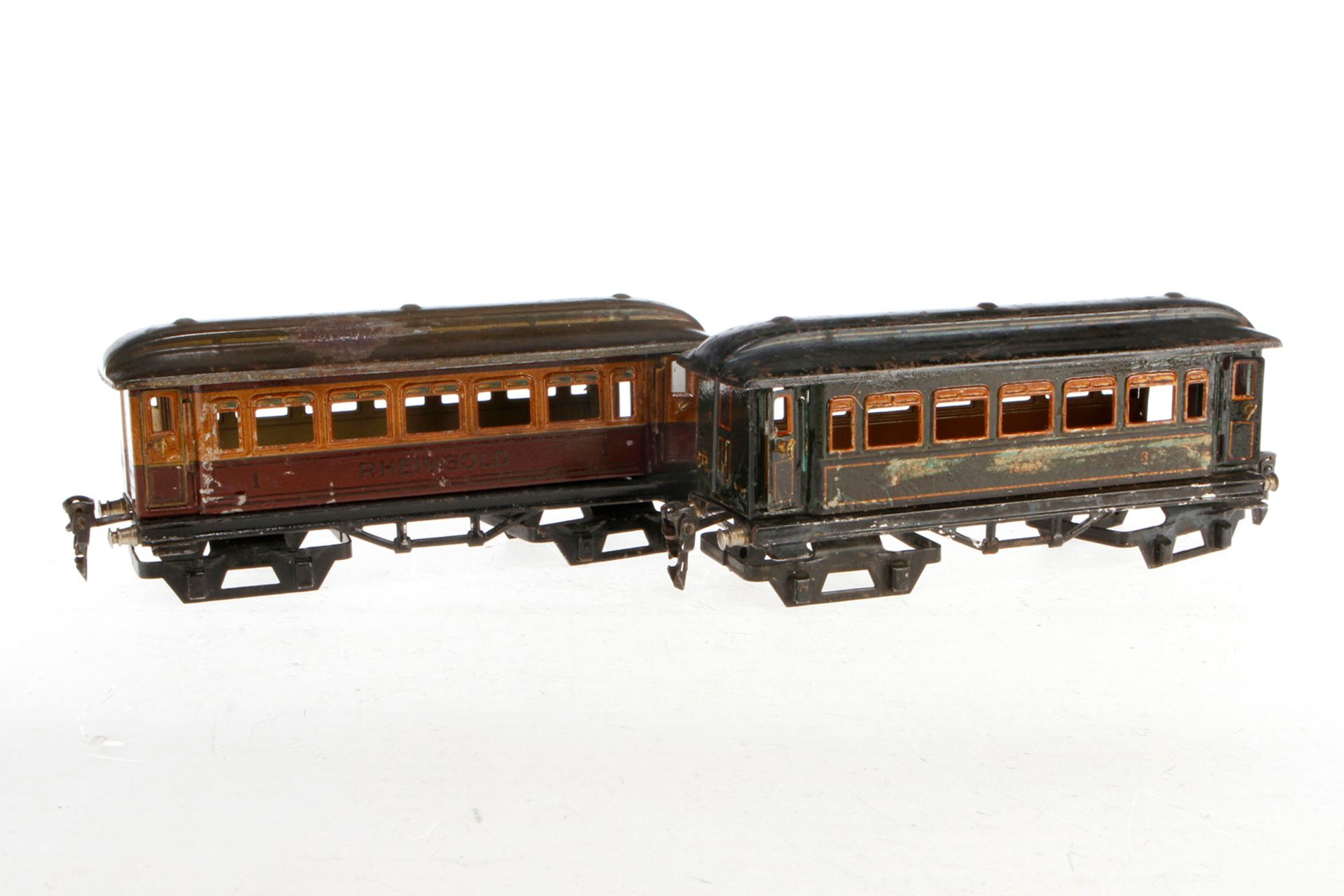 2 Märklin Wagen, S 0, Chromlithographie, L 21,5, Z 4