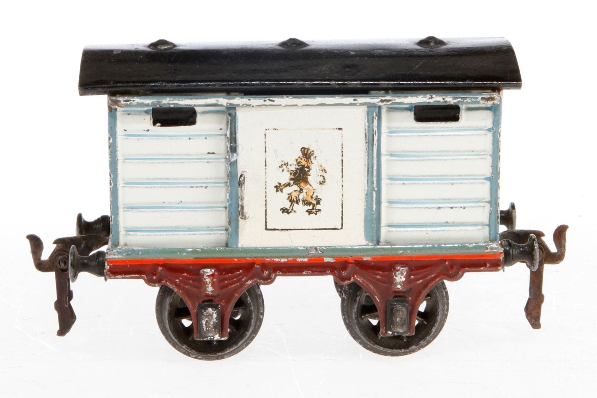 Märklin Löwenbräu Bierwagen 1808, S 1, uralt, handlackiert, mit 1 ST, Radsätze ergänzt, Lackschäden 