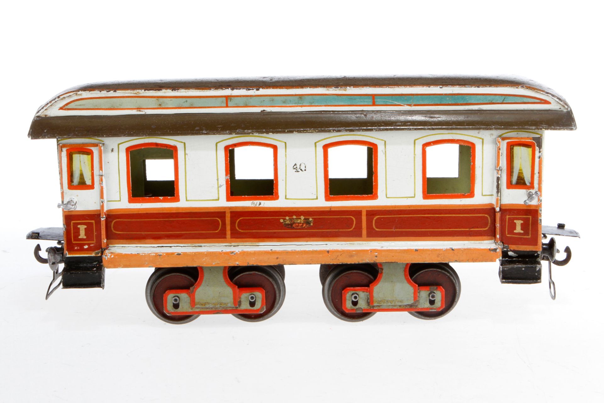 Märklin Kaiser-Schlafwagen 1843, S 1, uralt, rotbraun/weiß, handlackiert, Aufschrift ”40”, mit Innen