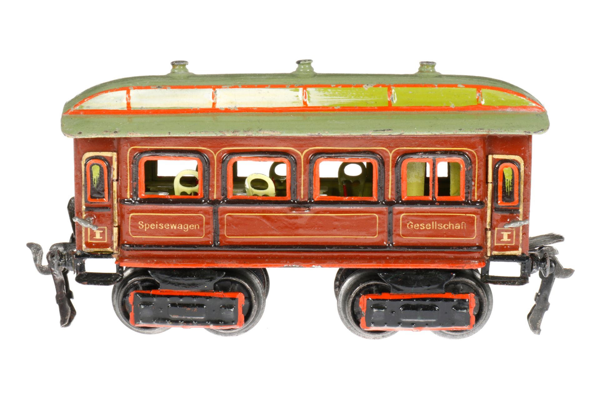 Märklin Speisewagen 1842, S 0, uralt, HL, mit Inneneinrichtung und 4 AT, 1 Kupplung und 1 Treppe