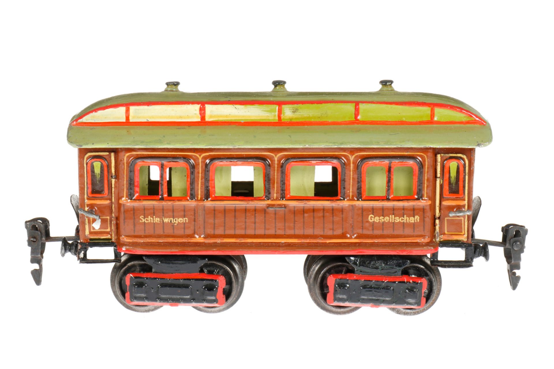 Märklin Schlafwagen 1843, S 0, uralt, HL, mit Inneneinrichtung und 4 AT, Rahmen tw nachlackiert,