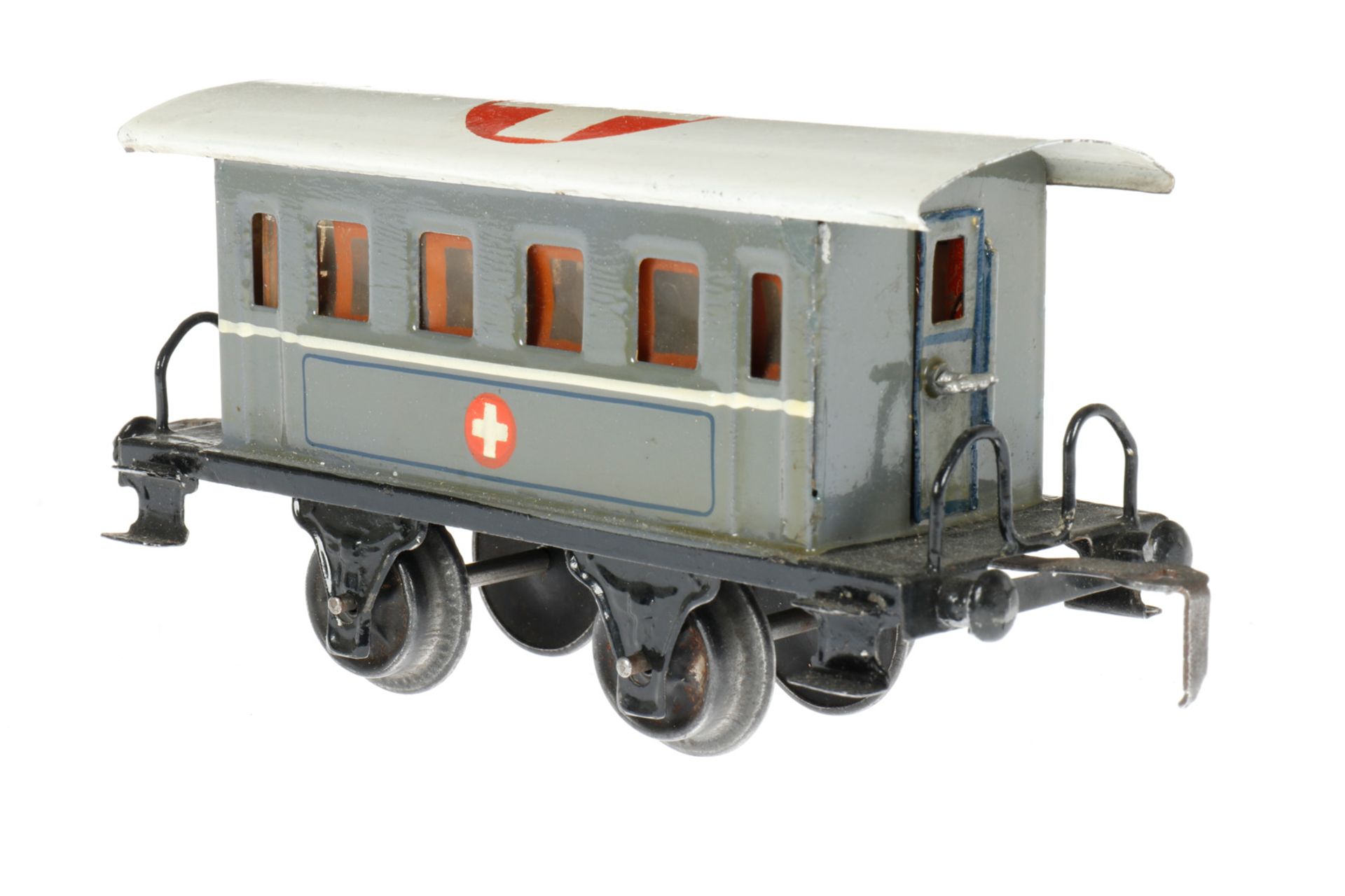 Märklin Sanitätswagen 1828 P, S 0, HL, mit Inneneinrichtung, 2 Bahren und versch. Figuren, 4 AT, - Image 2 of 5