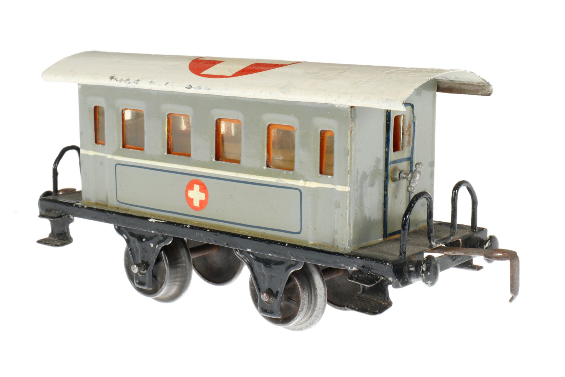 Märklin Sanitätswagen 1828, S 0, HL, mit 4 AT, ohne Einrichtung, versch. Ausbesserungen, LS und - Image 3 of 5