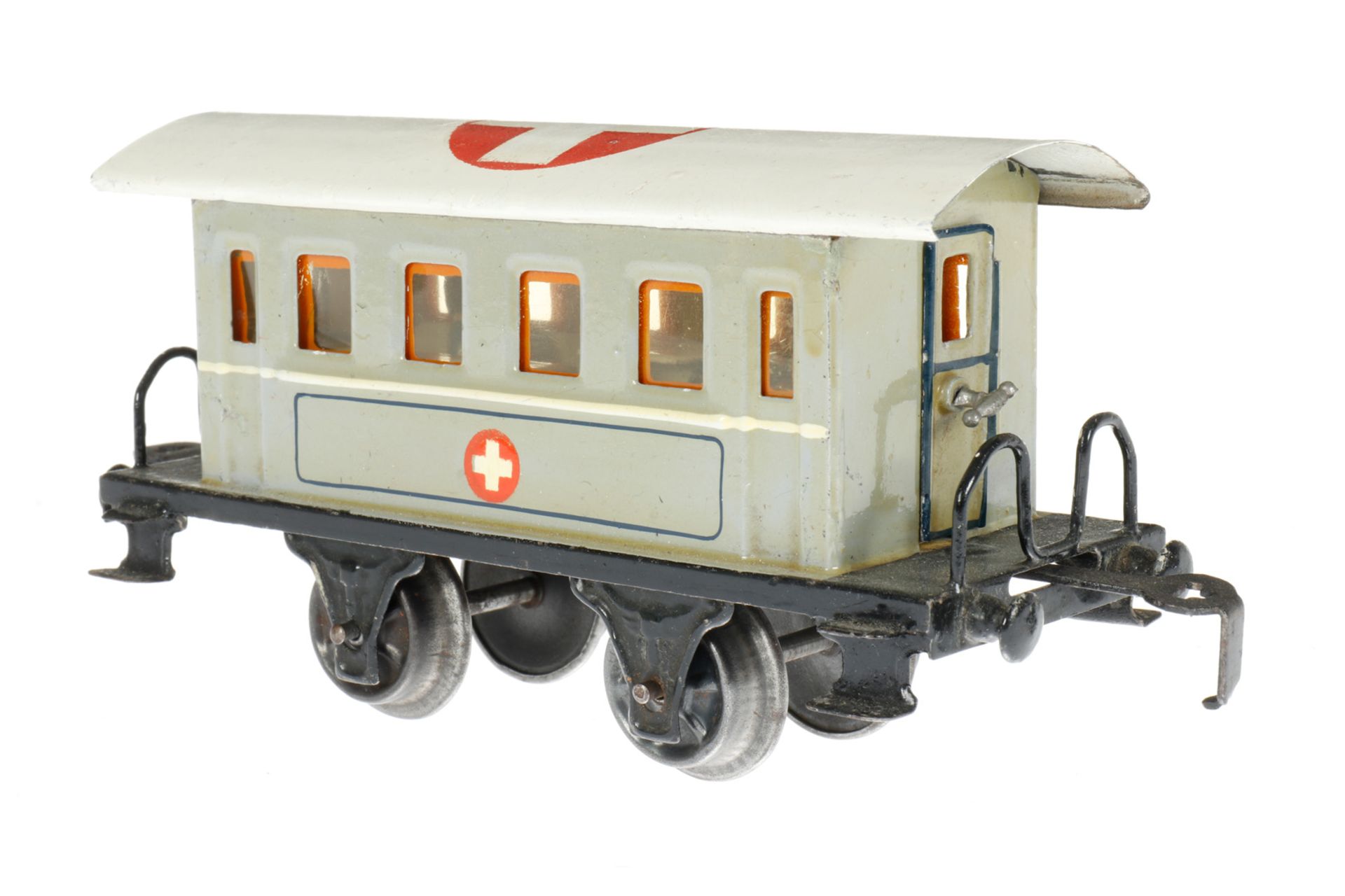 Märklin Sanitätswagen 1828 K, S 0, HL, mit Kücheneinrichtung und 4 AT, Rahmenbereich tw - Image 2 of 5