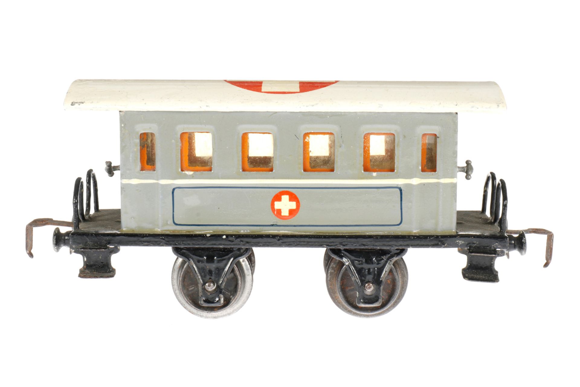 Märklin Sanitätswagen 1828, S 0, HL, mit 4 AT, ohne Einrichtung, versch. Ausbesserungen, LS und