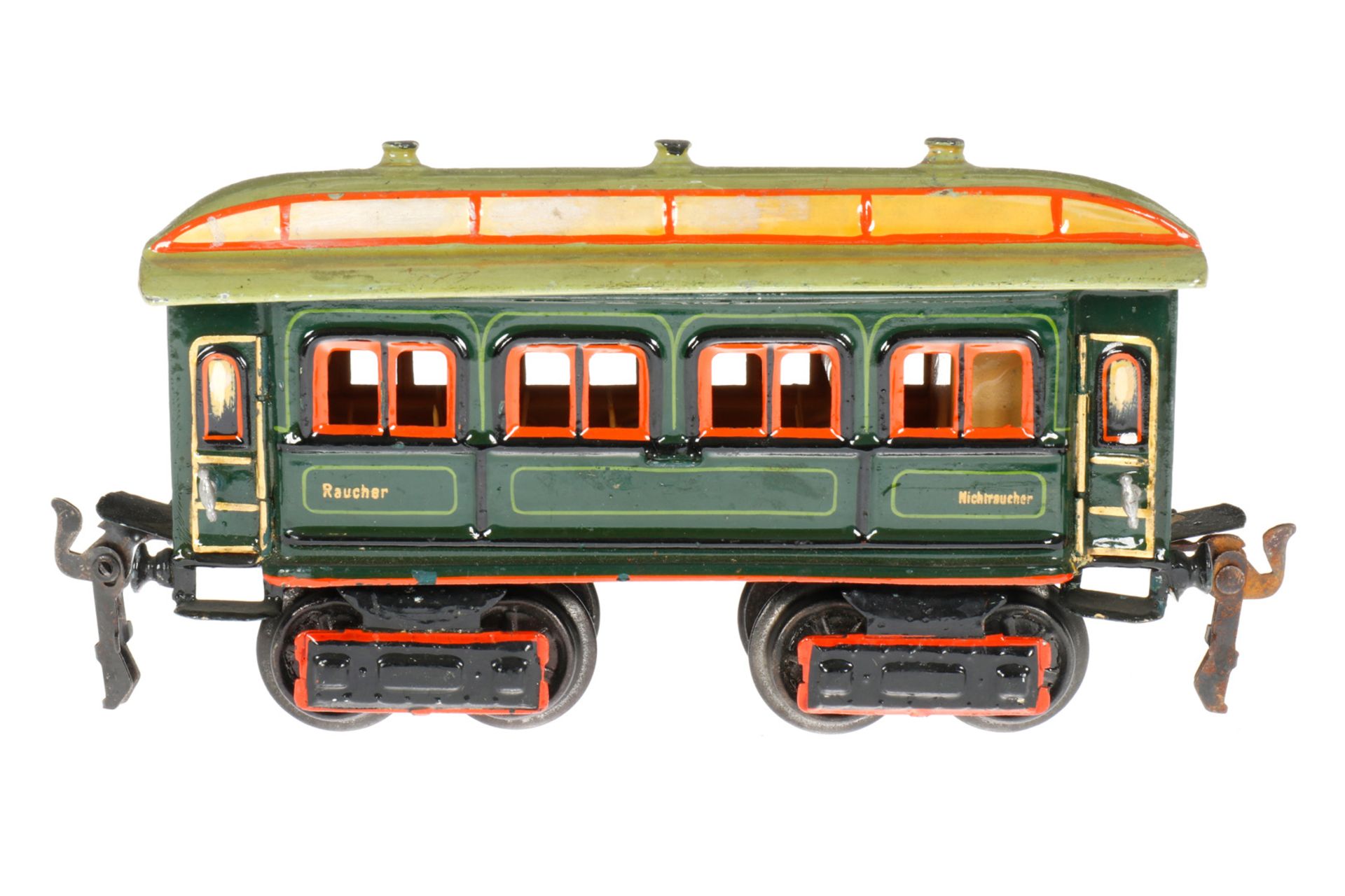 Märklin Personenwagen 1841, S 0, uralt, HL, mit Inneneinrichtung und 4 AT, LS und gealterter Lack, L