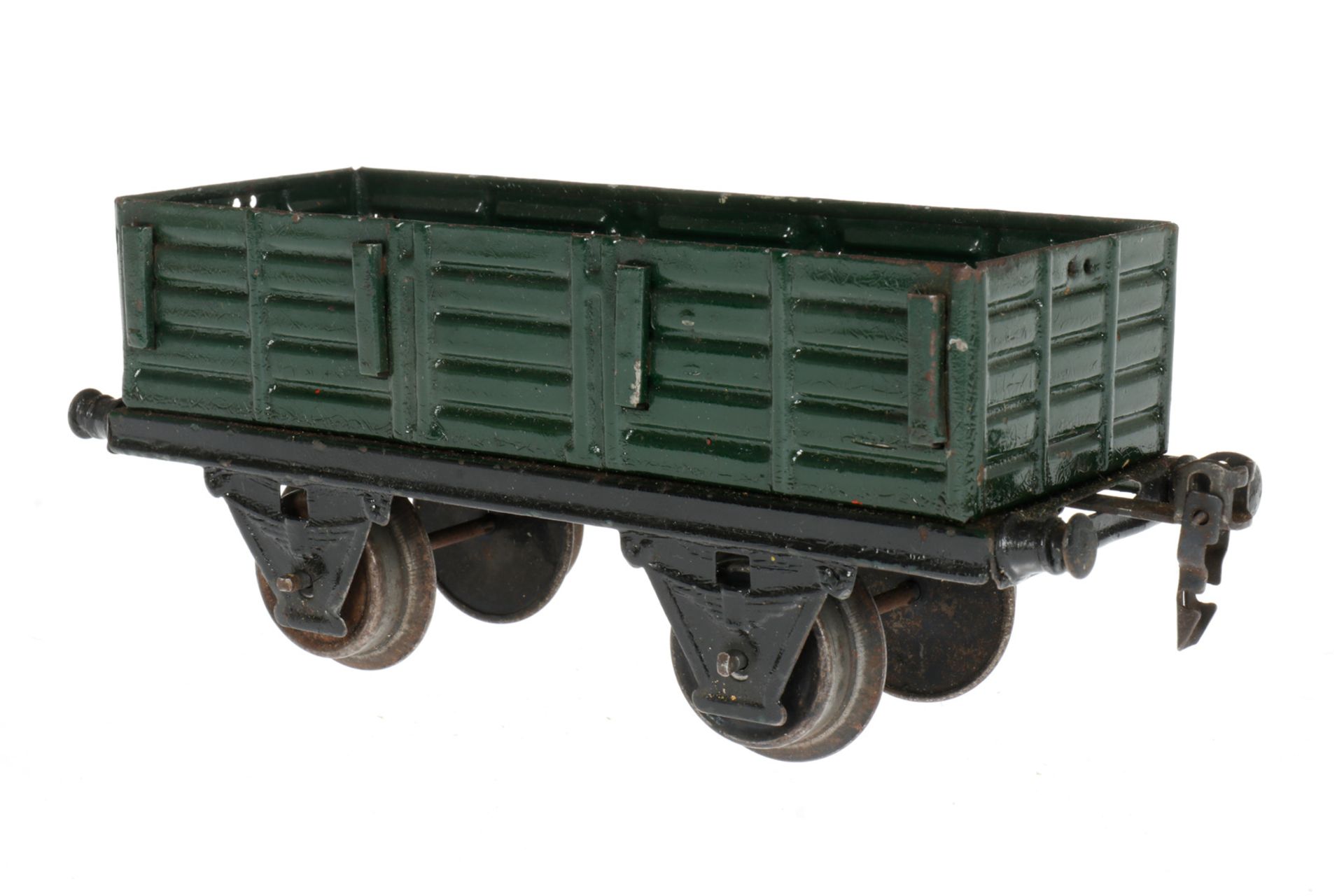 Märklin Planewagen 1963, S 1, HL, Spannbögen und Plane fehlen, LS und gealterter Lack, L 19,5, im - Bild 3 aus 5